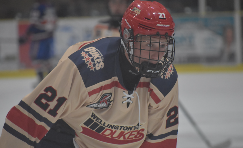 <p>Wellington’s Ben Vreugdenhil fired home the game winning goal in the third period of his team’s 4-2 win in North York Sunday. (Jason Parks/Gazette Staff)</p>
