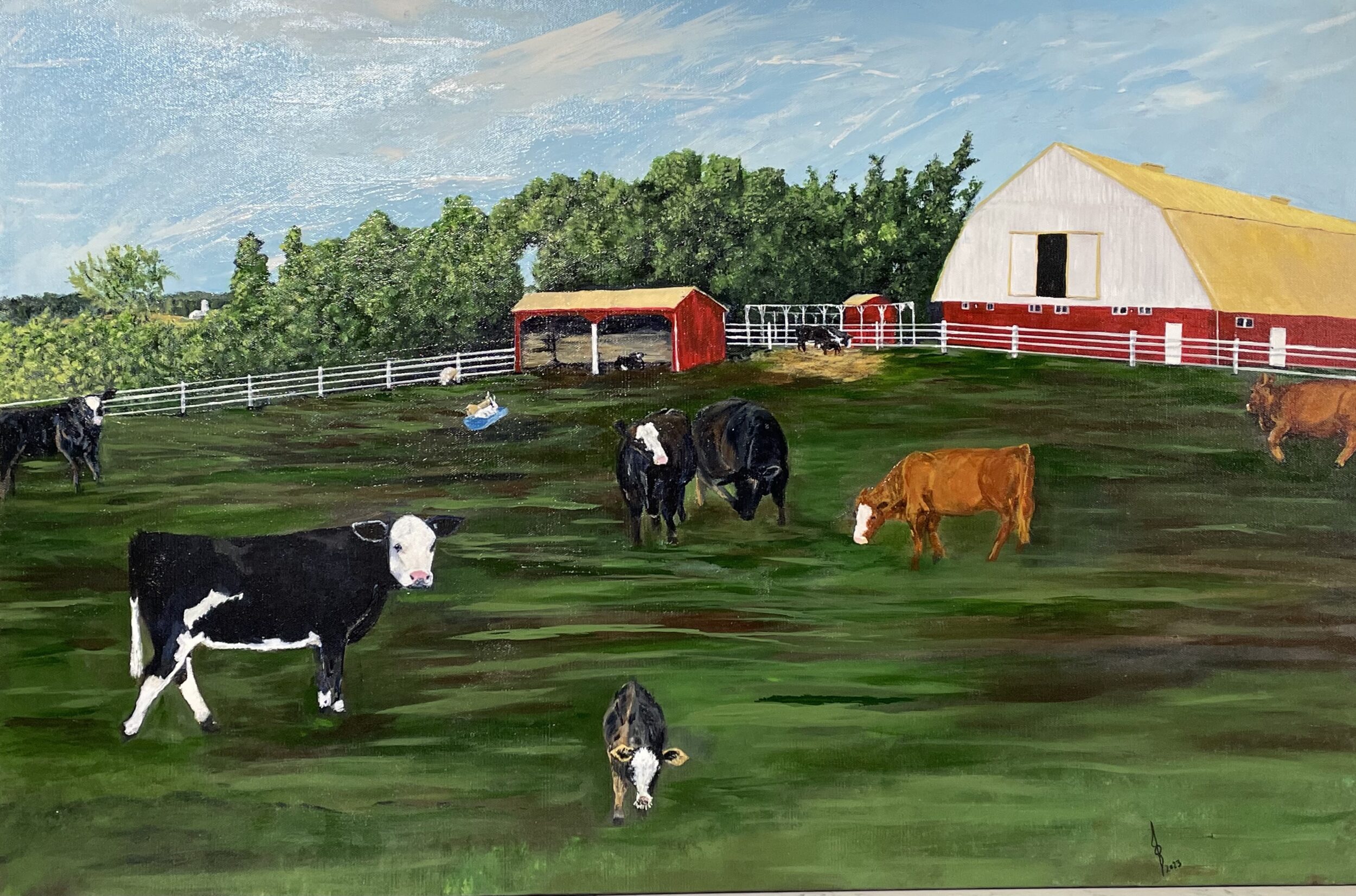 <p>Jacqui Burley, “Hill Top Farm, Millbrook.” Acrylic on Canvas, 36” x 24.” 2023 (photo by Jacqui Burley for the Gazette)</p>
