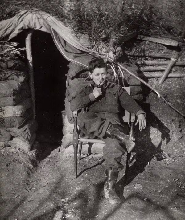 <p>Farley Mowat in Italy, 1943</p>
