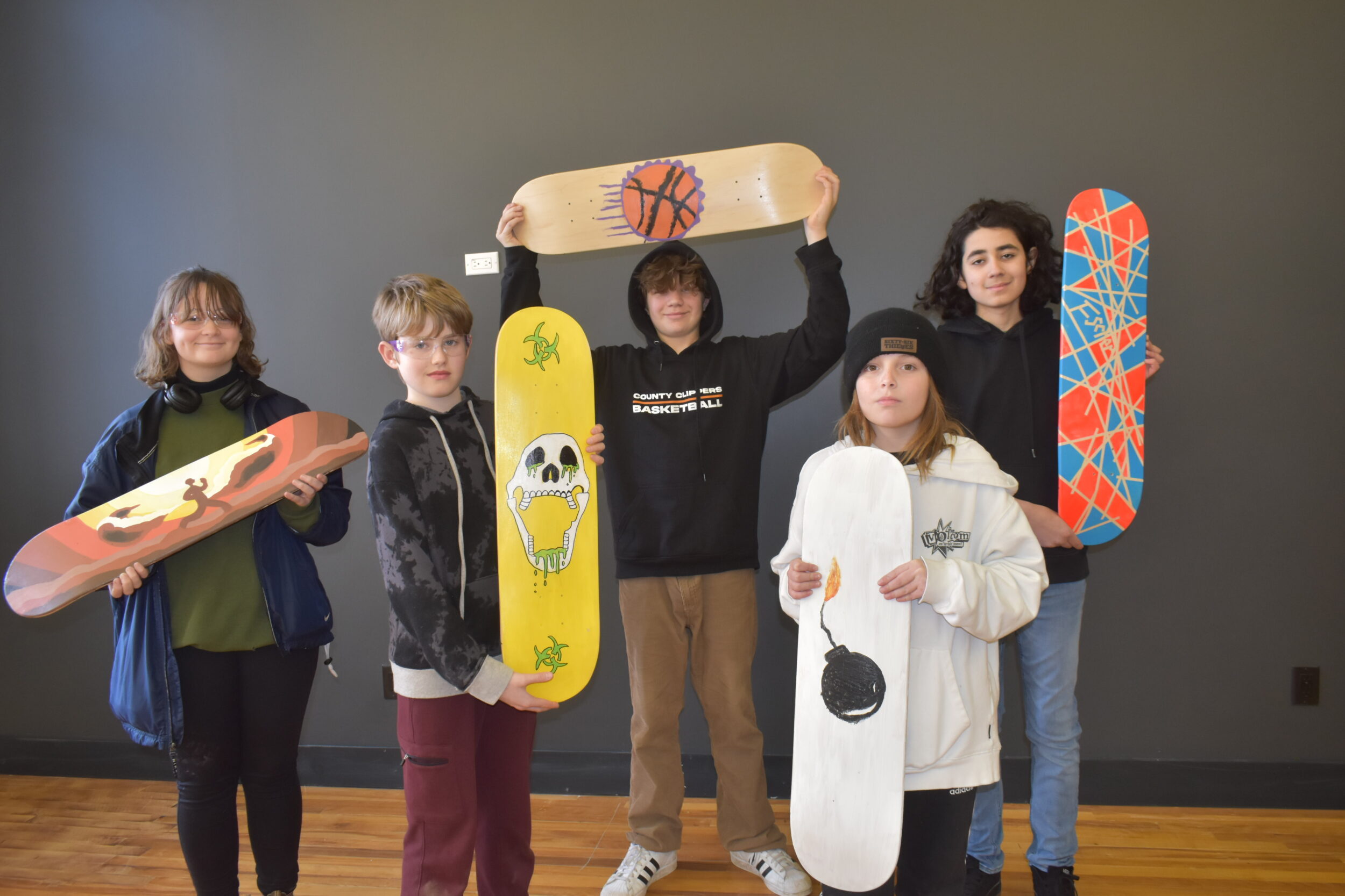 <p>Youth Craft Academy students (From Left) Lauren Fleck, Emmet Doldersum, Haimish Hunter, Lucas Pomorski, and Escher El Badawi. (Jason Parks/Gazette Staff)</p>

