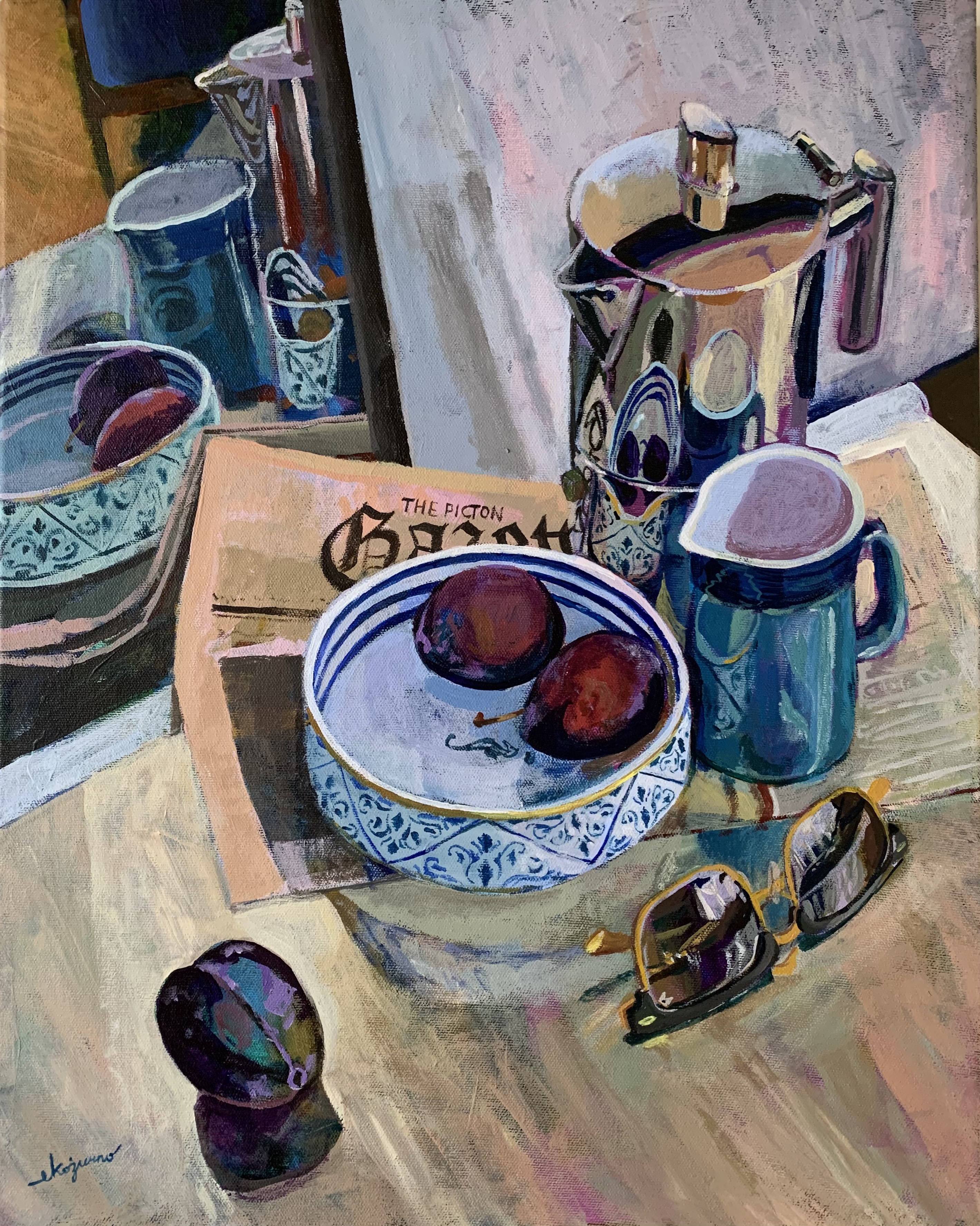 <p>Eliza Kozurno, Still Life with Gazette, Acrylic on Canvas (2023)</p>
