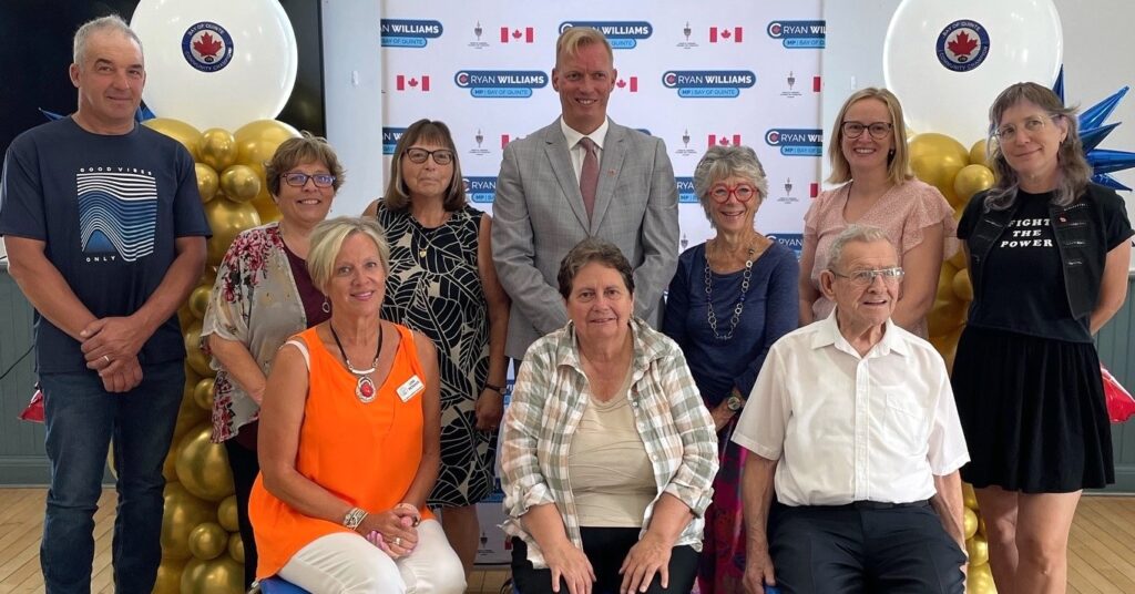 <p>Pictured at the Prince Edward County Community Champions award presentations earlier this month are (Back row, L-R) David Everall, Maria Rogers, Marilyn Root, Bay of Quinte MP Ryan Williams, Peta Hall, Jennifer Hunter, Nella Casson, (Front Row, L-R) Lisa Reddick , Lillian Guernsey, and Al Anthony. (Supplied Photo)(Supplied Photo)</p>
