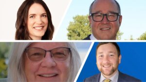 <p>Clockwise, from top left: Amanda Robertson (NDP), Sean Kelly (Liberal), Tyler Allsopp (PC), Lori Borthwick (Green) [Photos Supplied]</p>

