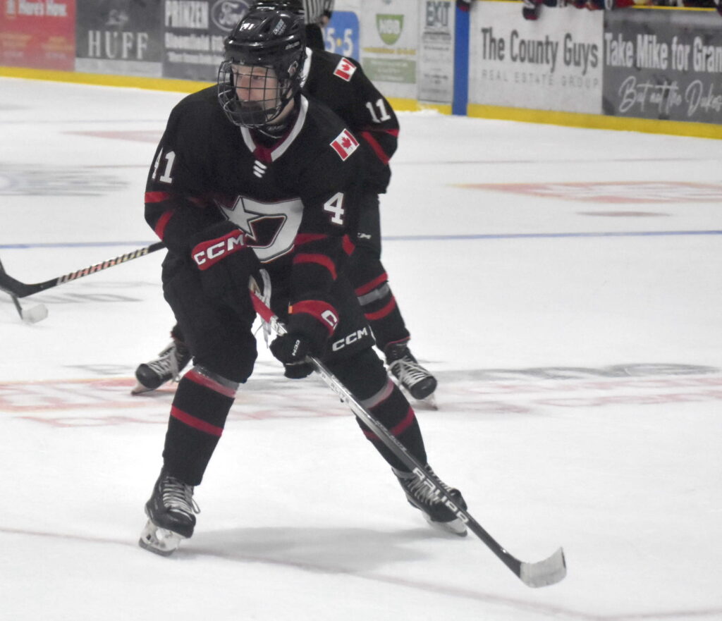 <p>Wellington’s Jared McNeil had the go ahead goal for the Dukes in their win over the Toronto Patriots Saturday night (Jason Parks/Gazette Staff)</p>
