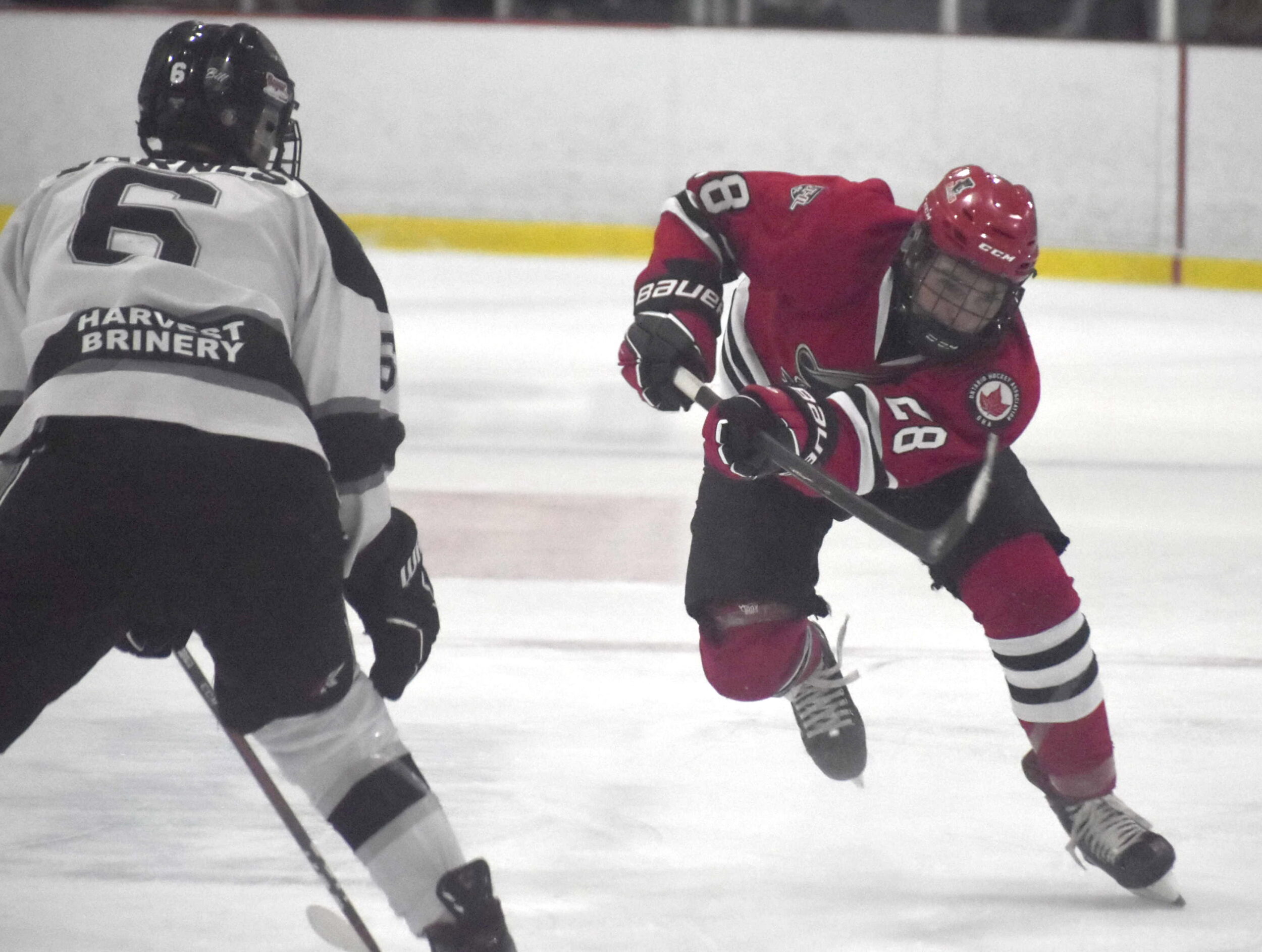 <p>Aiden Treverton had Picton’s only goal in a 4-1 loss to Napanee Thursday night. (Jason Parks/Gazette Staff)</p>
