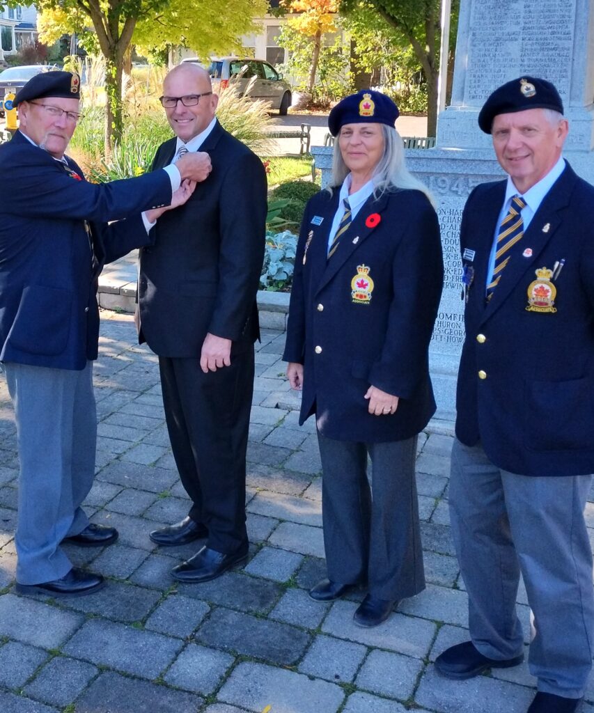 <p>On Thursday, Mayor Steve Ferguson joined local Legion Poppy Committee Chairs (From left) Tom McCaw, Janice Maynard and Dave Shepherd at the First Poppy ceremony at Picton’s Cenotaph. The ceremony signifies the start of the Royal Canadian Legion’s poppy campaign. The campaign starts Friday and donation boxes will be at local businesses until Remembrance Day. (Supplied Photo)</p>
