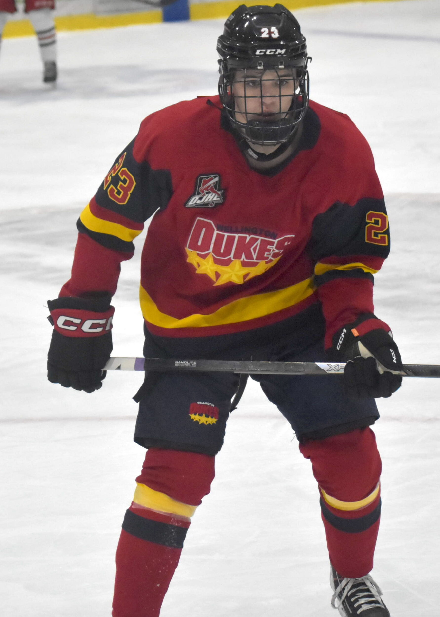 <p>Wellington rookie Ethan Murray potted a pair in his team’s 5-3 win over Lindsay Jan. 3. (Jason Parks/Gazette Staff)</p>
