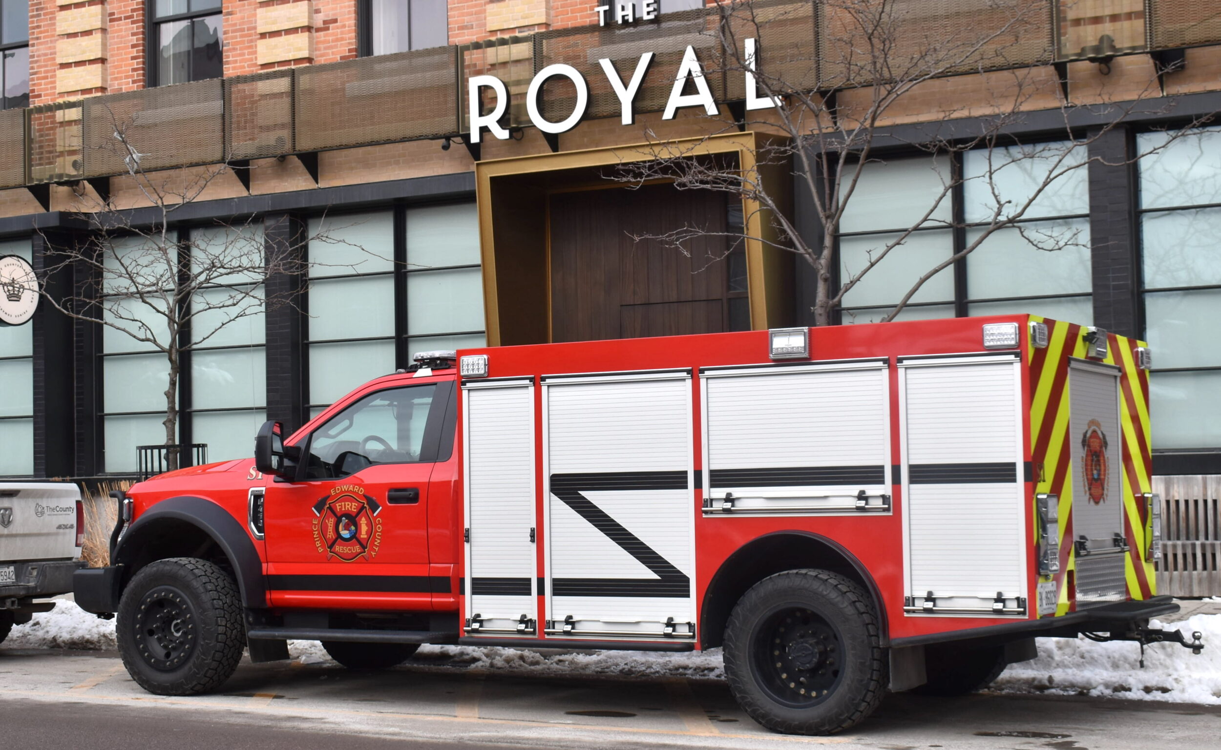 <p>A fire broke out in the basement of the Royal early this morning. Prince Edward Fire and Rescue were still on scene as of 10 a.m.(Jason Parks/Gazette Staff)</p>
