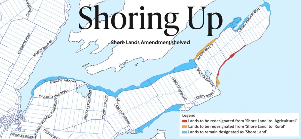 <p>Natural Core Areas in grey overlapped with Shore Land designated properties. (County planning map)</p>

