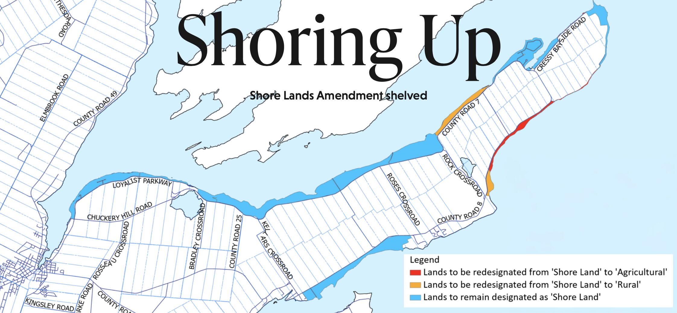 <p>Natural Core Areas in grey overlapped with Shore Land designated properties. (County planning map)</p>
