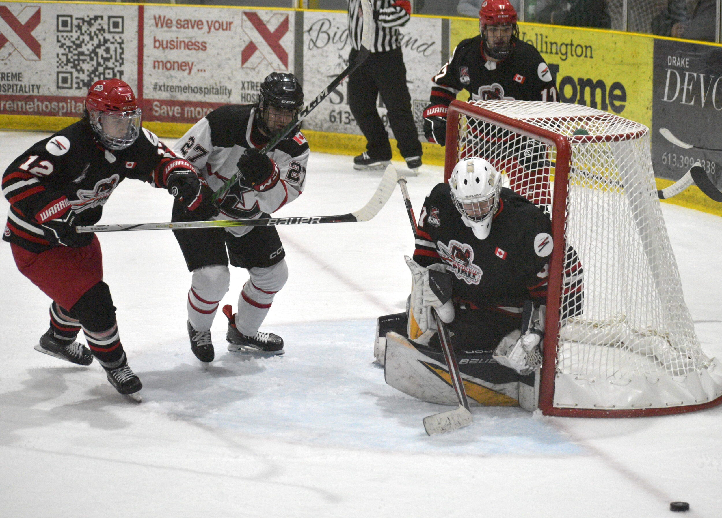<p>Wellington’s Sacha Trudel and the Wellington Dukes have had no success beating Stoufville Spirit goaltender Kyle Downey in the opening two games of the 2025 Buckland Cup Playoffs. (Jason Parks/Gazette Staff)</p>
