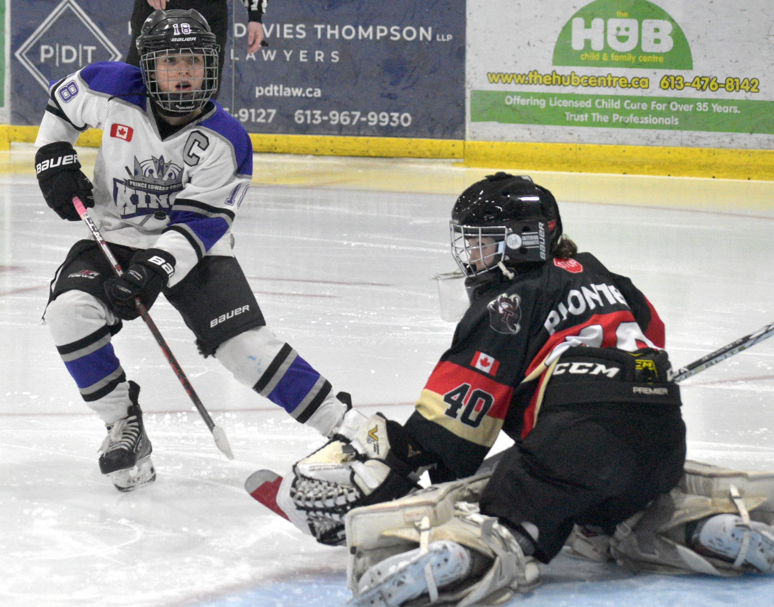 <p>U11 Kings captain Austin Howe gets close to the Tweed net in Game Two of the OMHA regional semi finals. (Jason Parks/Gazette Staff)</p>
