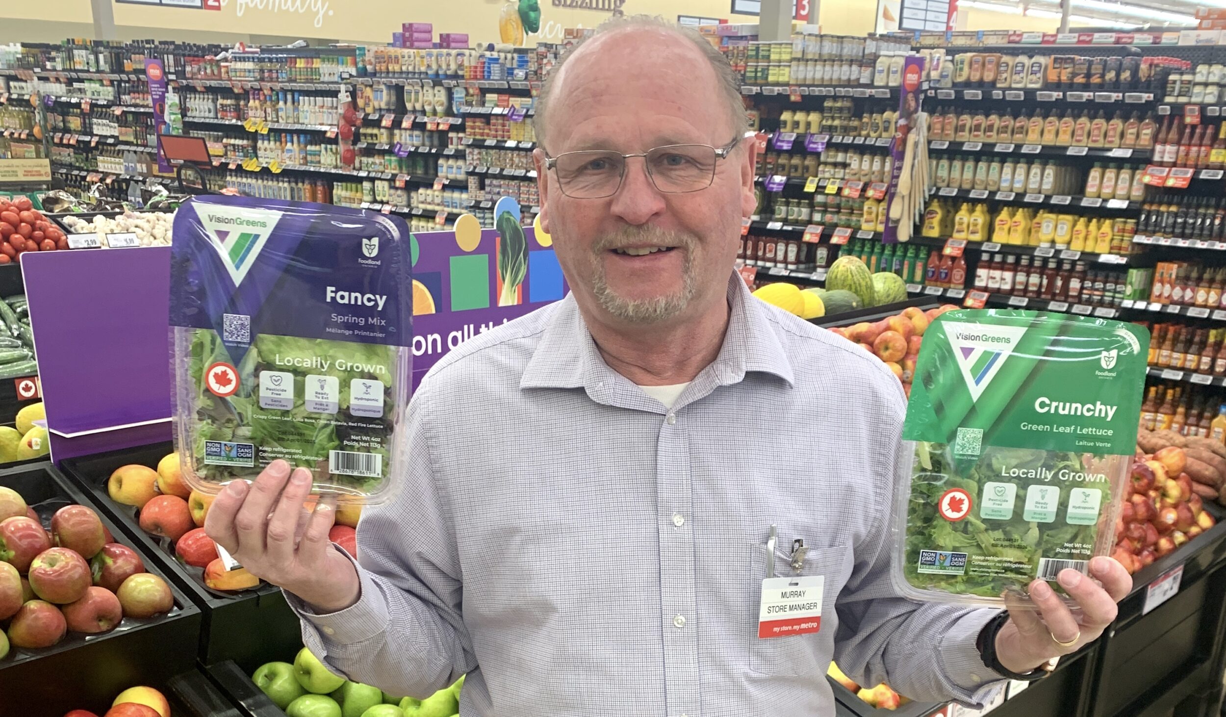 <p>Murray Lupenette of Metro Picton shows off some Ontario lettuce that’s increased in popularity since the start of the trade war with the U.S. (Jason Parks/Gazette Staff)</p>
