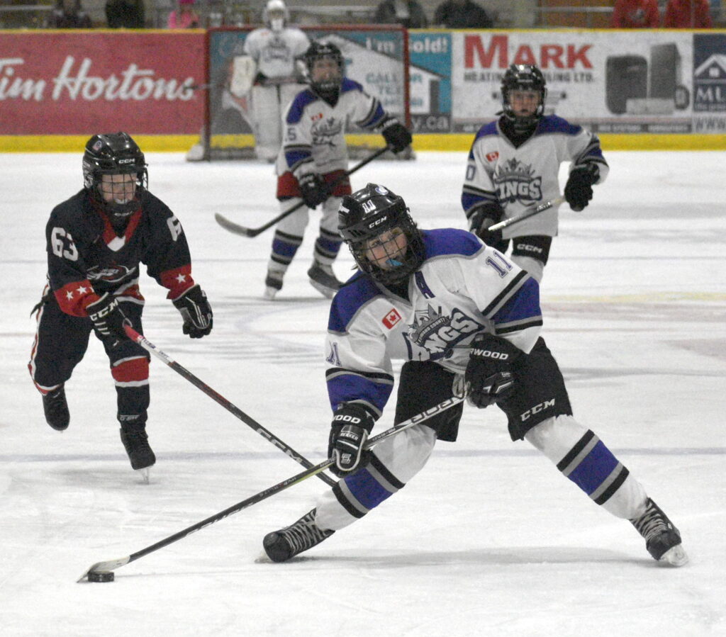 <p>Kings forward Knox Stevens had a goal for his club in Game Three of the U11 OMHA Regional Finals in Wellington Thursday night. (Jason Parks/Gazette Staff)</p>
