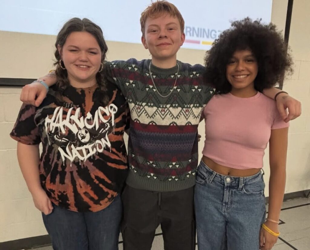 <p>(From left) Incoming student trustees Audrey Maracle, Thomas Rice and Maria Nash of Centennial Secondary School. (HPEDSB Photo)</p>
