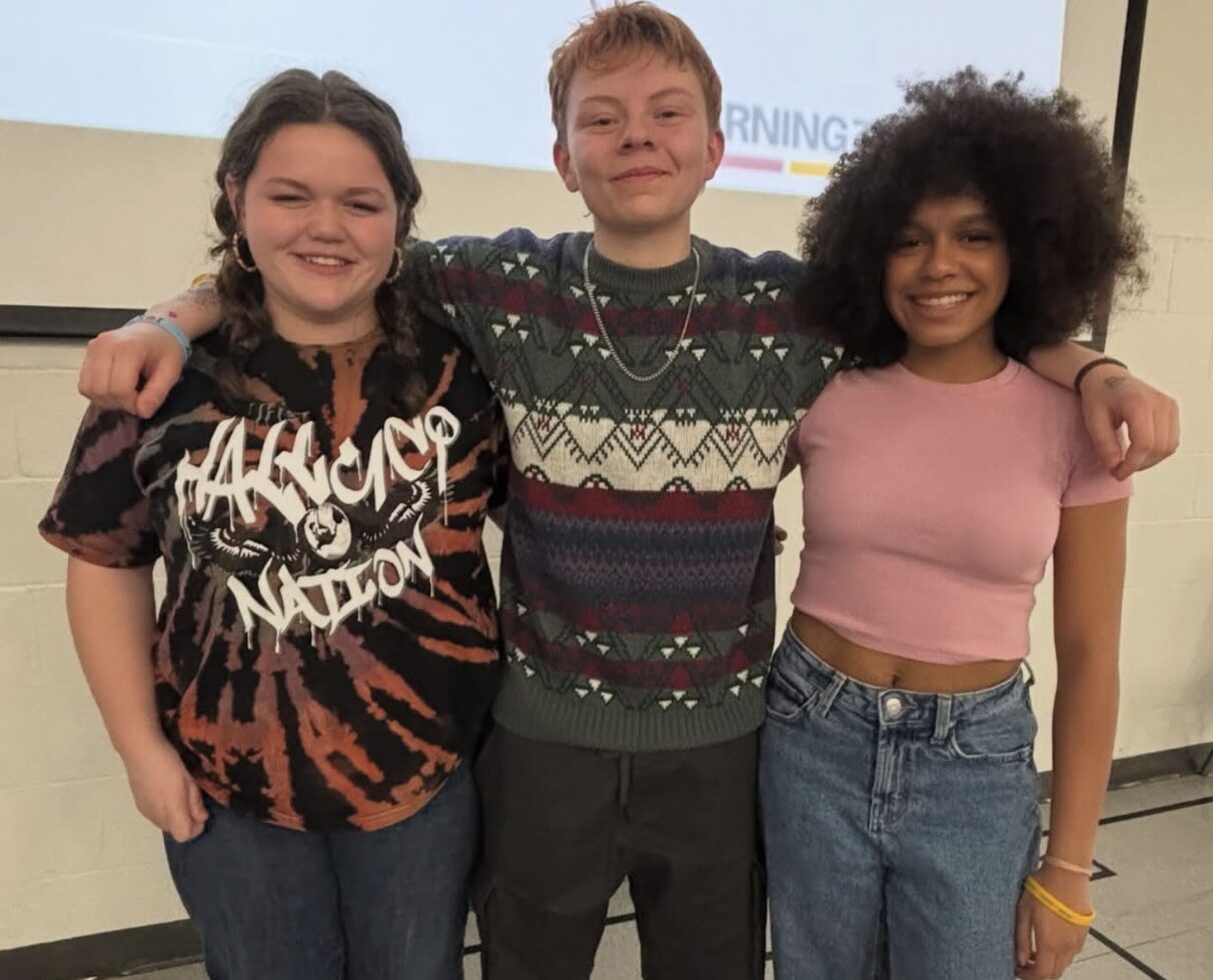 <p>(From left) Incoming student trustees Audrey Maracle, Thomas Rice and Maria Nash of Centennial Secondary School. (HPEDSB Photo)</p>
