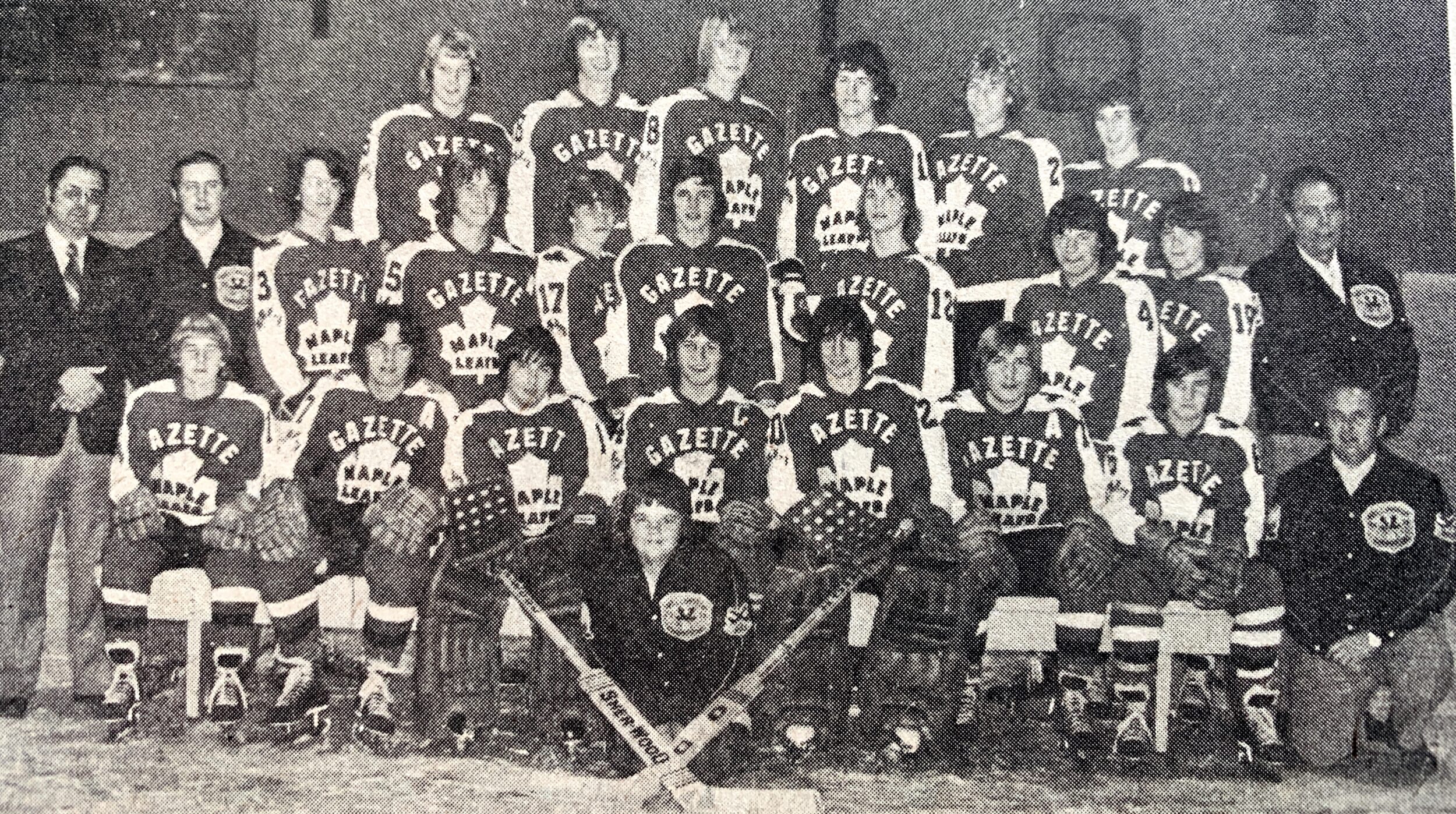 <p>The 1975-76 Gazette Maple Leafs. Coach Jim Dunlop is in the second row, second from left.  (Gazette File Photo)</p>
