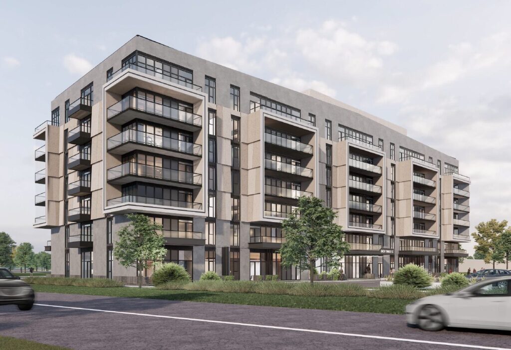 <p>View from Kingsley Road of the proposed apartment building for the Revitalization District. Rendering courtesy of Turner Fleischer Architects Inc. </p>
