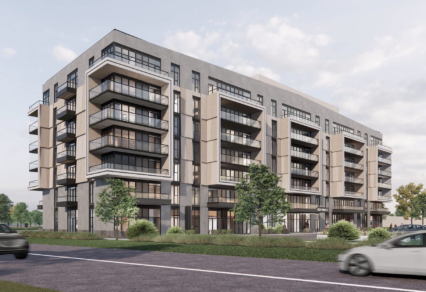 <p>View from Kingsley Road of the proposed apartment building for the Revitalization District. Rendering courtesy of Turner Fleischer Architects Inc. </p>
