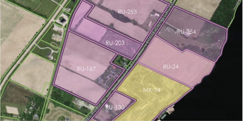 <p>A map of the Picton Terminals site on White Chapel Road with zoning designations. </p>
