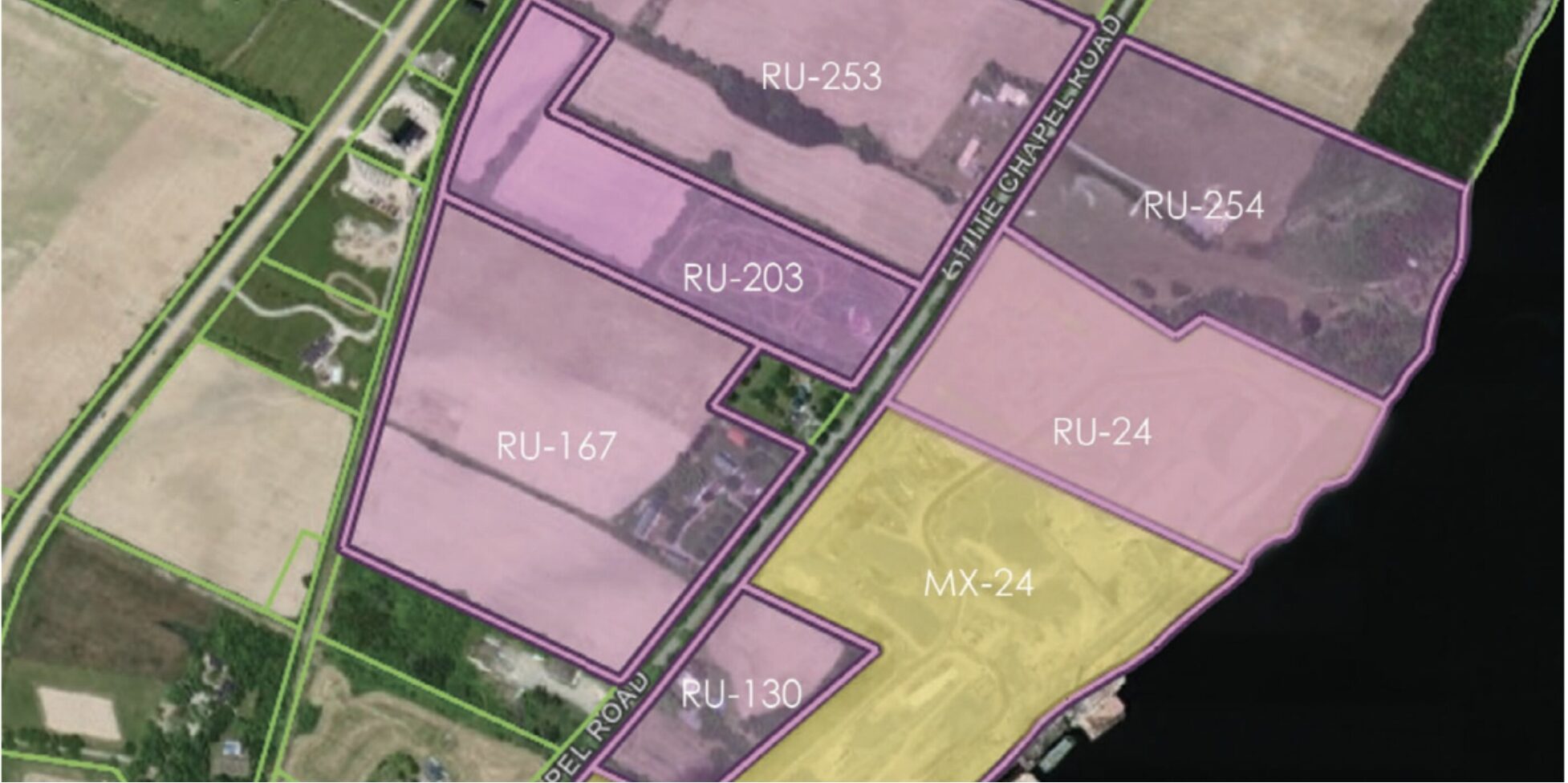 <p>A map of the Picton Terminals site on White Chapel Road with zoning designations. </p>
