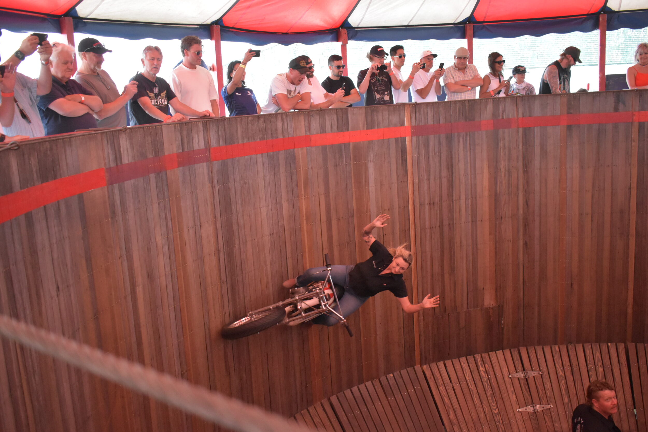 <p>Ariel Flight on the Wall of Death at the inaugural Moto Craft Festival at Base31 last year. (Jason Parks/ Gazette Staff)</p>
