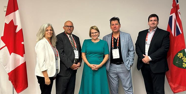 <p>(Centre) Minister of Health Sylvia Jones joins with (From Left) Councillor Janice Maynard, Mayor Steve Ferguson, Councillor Sam Grosso and County Interim CAO Adam Goheen at the AMO 2025 Conference in Ottawa. (Supplied Photo)</p>
