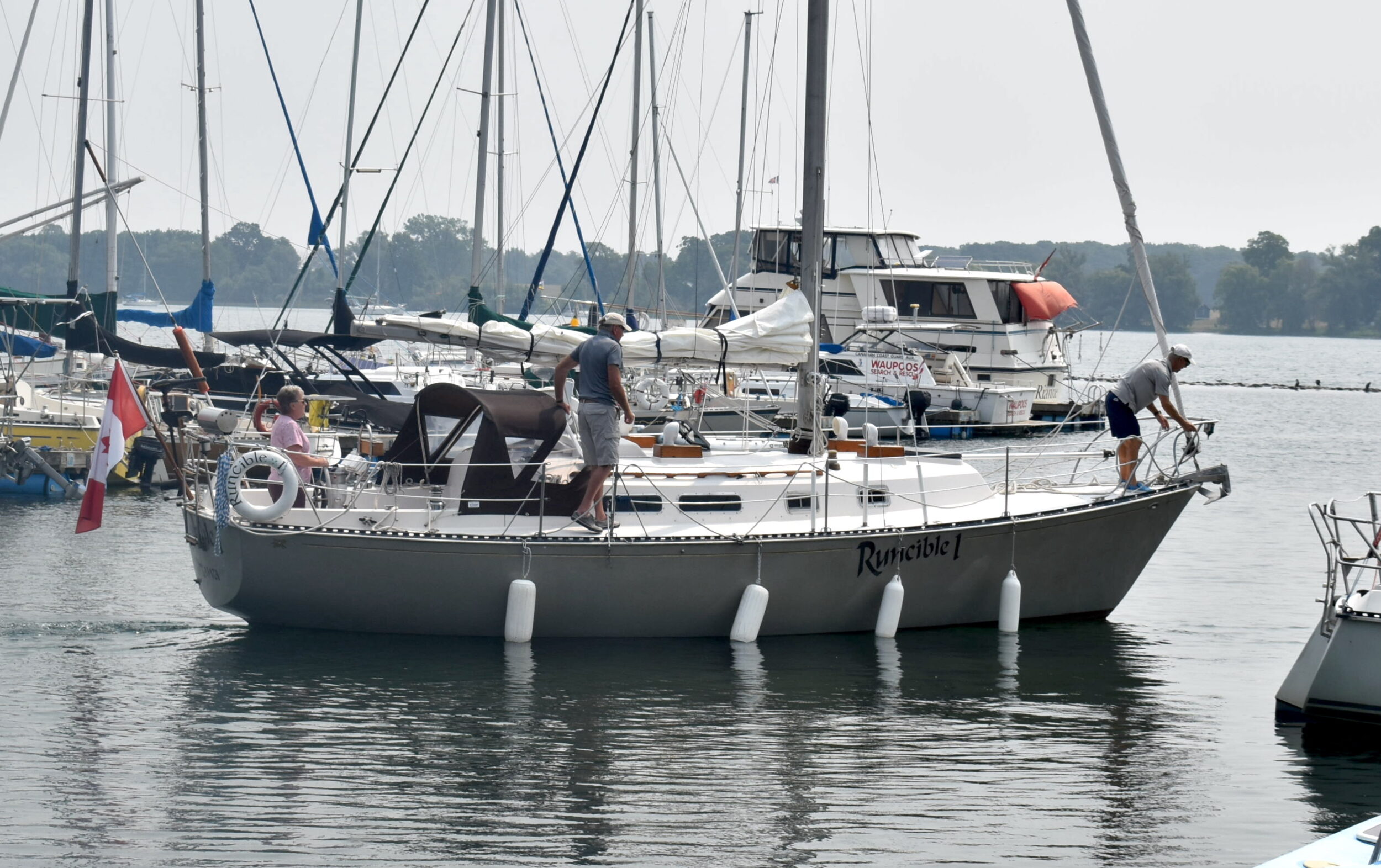 <p>The Runcible makes its way past the break wall at the Waupoos Marina. (Jason Parks/Gazette Staff)</p>
