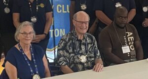 <p>The Blueberry Patch owners Marion and Jim Hughes and worker Delano Beverly were honoured at a recent Rotary Club of Picton meeting. (Jason Parks / Gazette Staff)</p>
