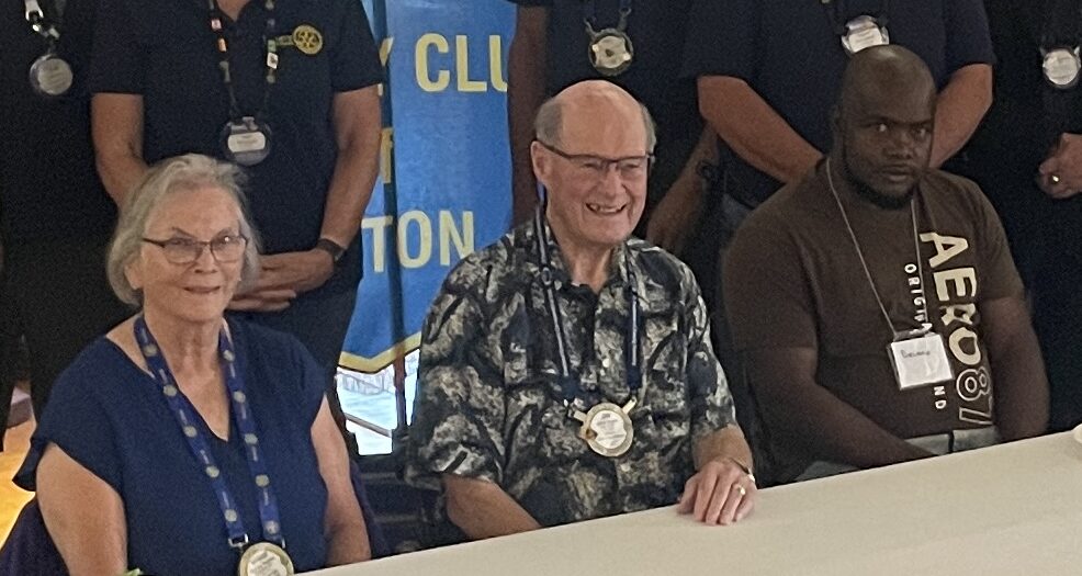 <p>The Blueberry Patch owners Marion and Jim Hughes and worker Delano Beverly were honoured at a recent Rotary Club of Picton meeting. (Jason Parks / Gazette Staff)</p>
