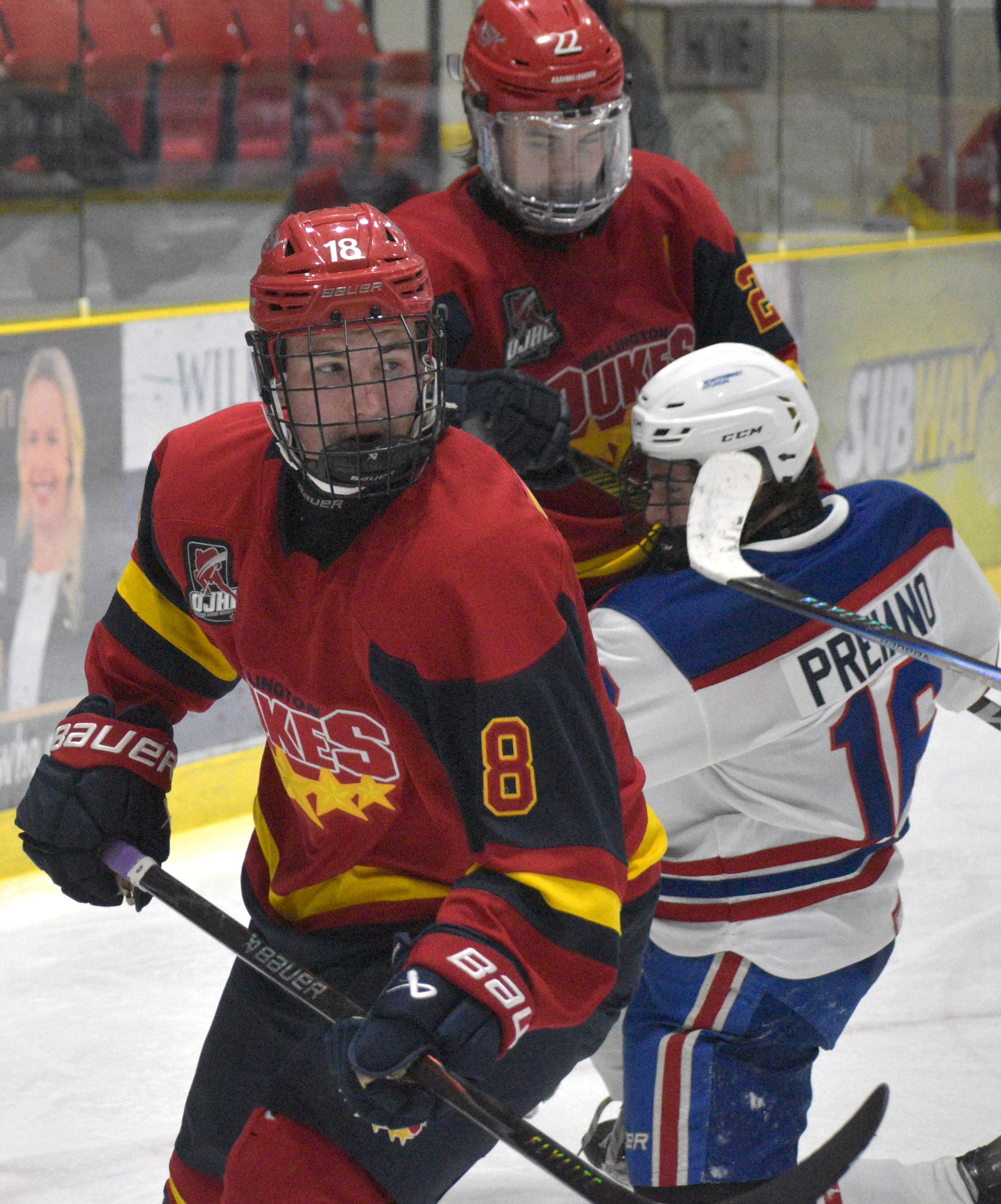 <p>Liam Campbell had Wellington&#8217;s lone goal in a 4-1 loss to Newmarket Friday night. (Jason Parks/Gazette Staff)</p>
