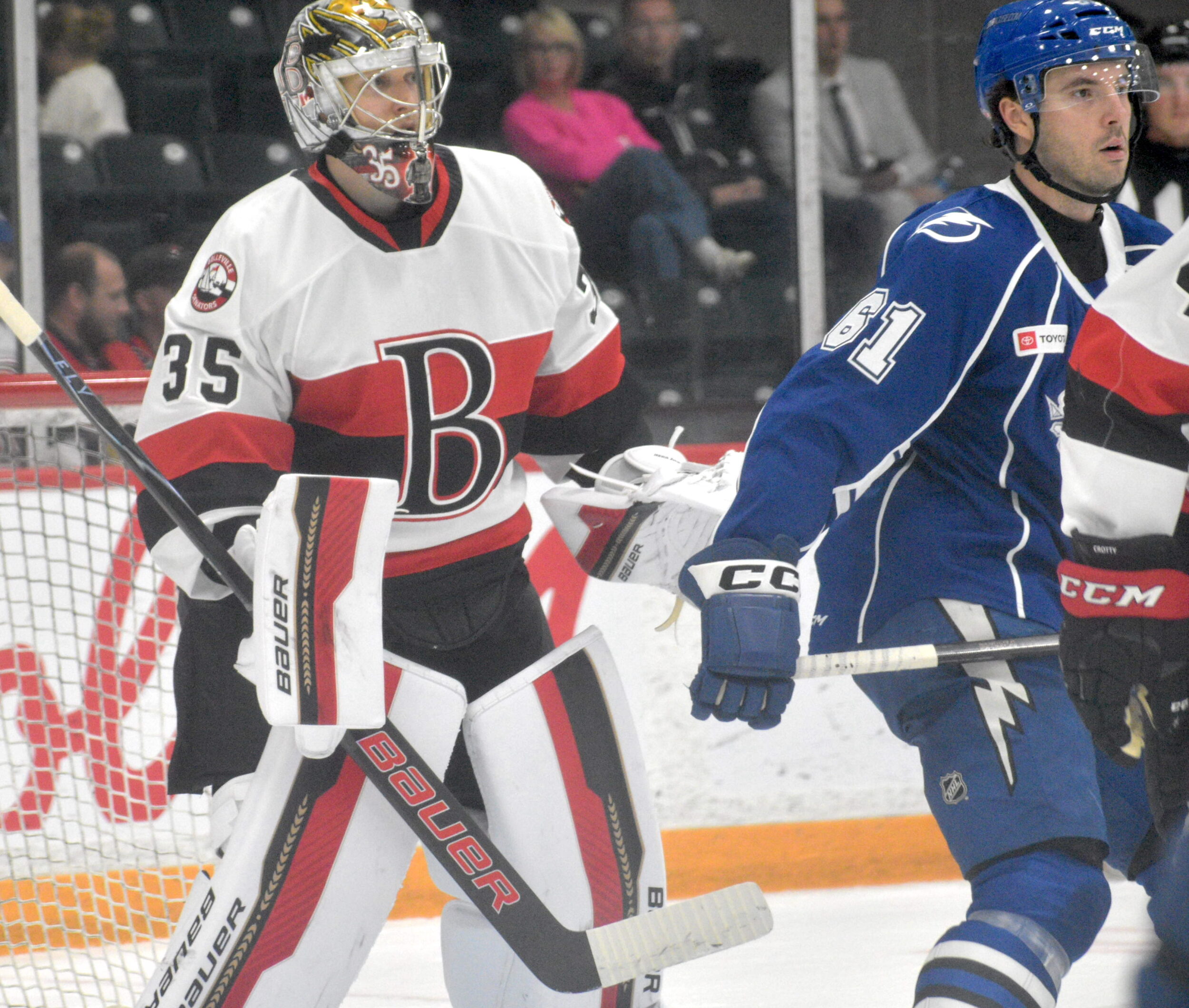 <p>Belleville Senators goaltender Leevi Meriläinen came up with 38 saves on Saturday to down the host Syracuse Crunch. (Jason Parks/Gazette Staff)</p>
