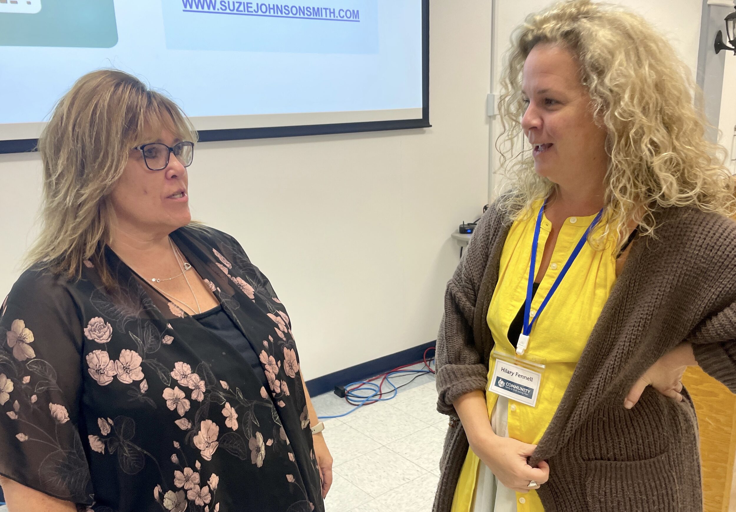 <p>Anti-Poverty and Community Well Being expert Suzie Johnson-Smith with County Community Initiatives Coordinator Hilary Fennell. (Jason Parks/Gazette Staff)</p>
