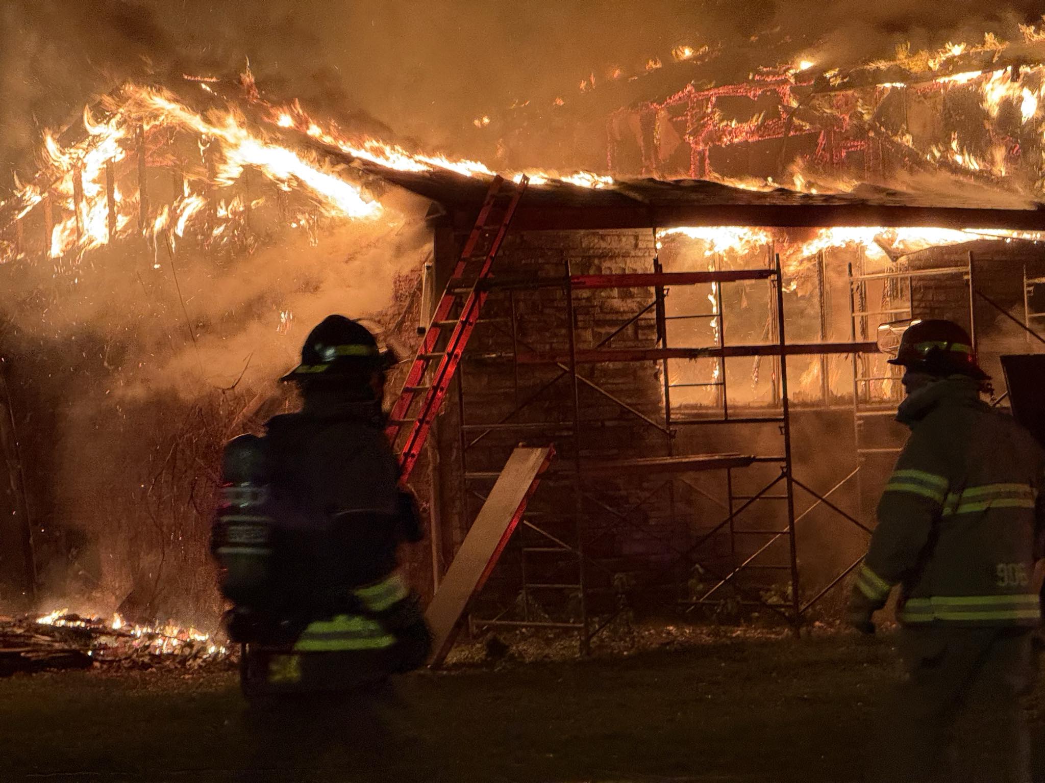 <p>Fire crews attend a house fire in Fenwood Gardens last November. The County is getting a second automated equipment decontamination<br />
machine for the Consecon Station. (Supplied Photo)</p>
