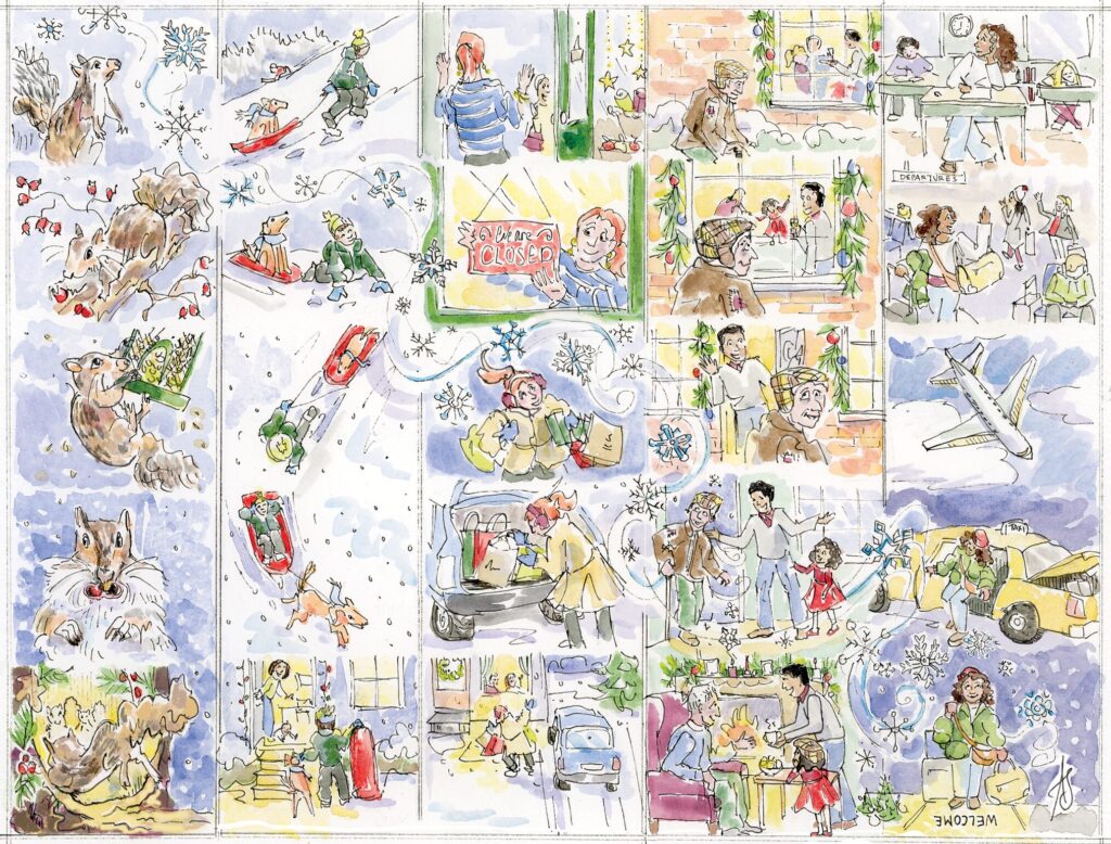 <p>Homecomings, a Christmas Cartoon by April Sage.</p>
