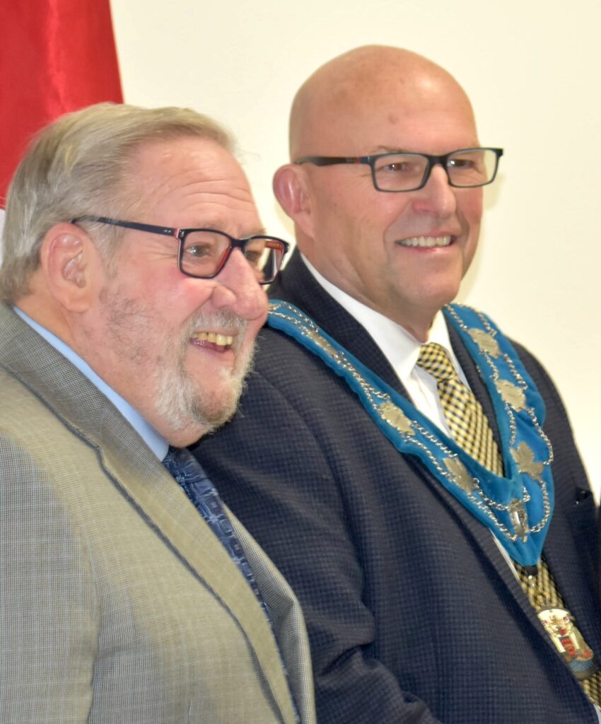 <p>MP Chris Malette with Mayor Ferguson (Jason Parks / Picton Gazette)</p>
