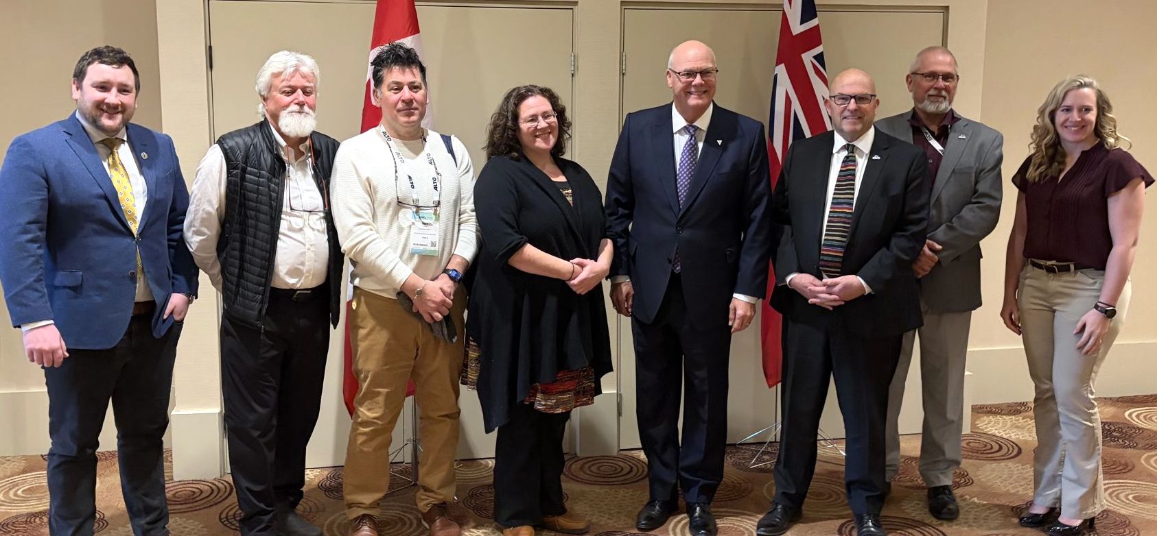 <p>The County delegation met with provincial officials at ROMA last week. From left to right: Bay of Quinte MPP Tyler Allsopp; Councillors Bill Roberts, Sam Grosso, and Kate MacNaughton; Minister of Minister of Municipal Affairs and Housing Rob Flack; Mayor Steve Ferguson; and Councillors Phil St-Jean and Sam Branderhorst. (Supplied image).</p>
