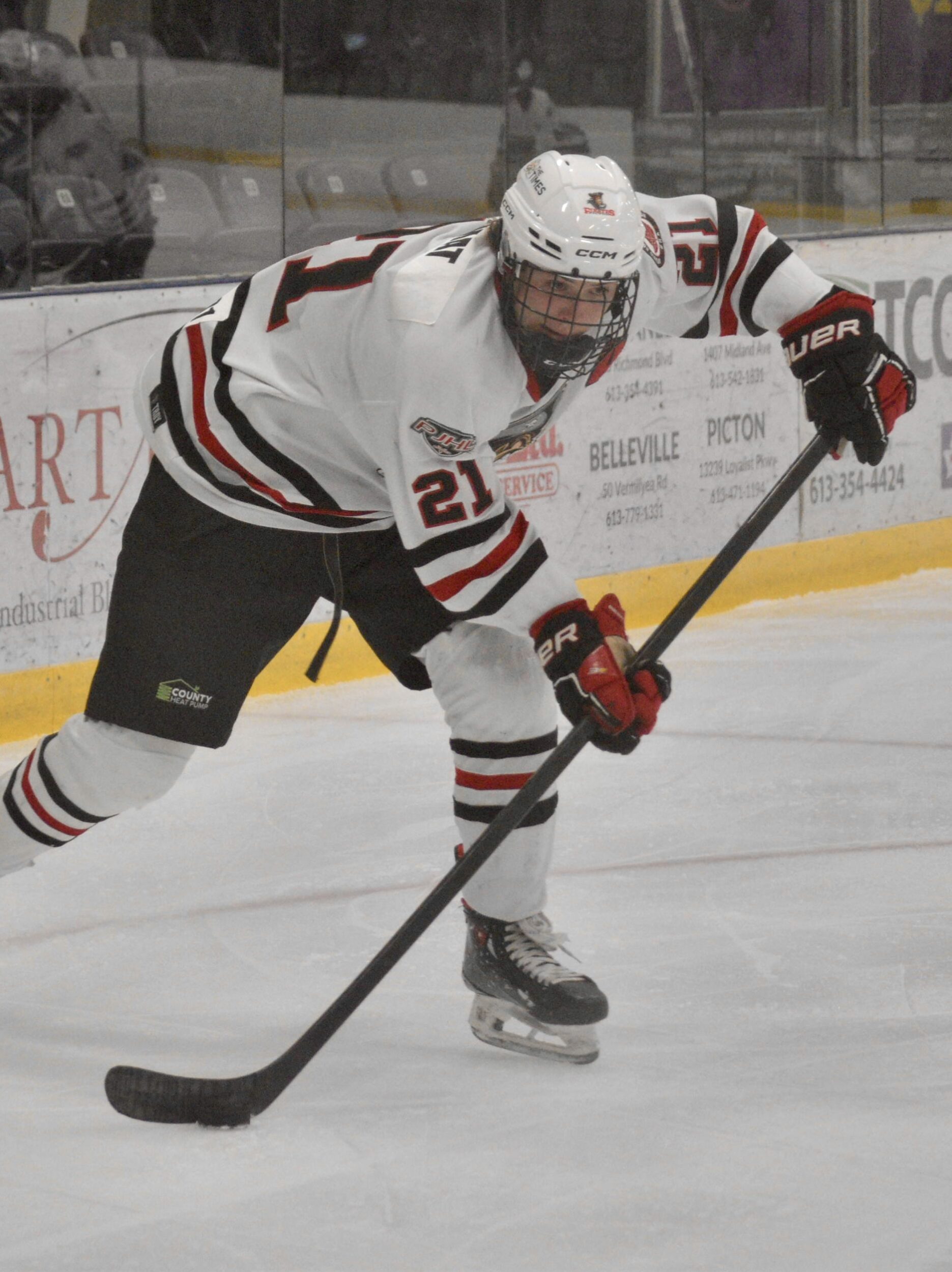 <p>Picton Pirate Luc Amat had a pair of goals in his team’s 6-3 loss Thursday night. (Jason Parks/Gazette Staff)</p>
