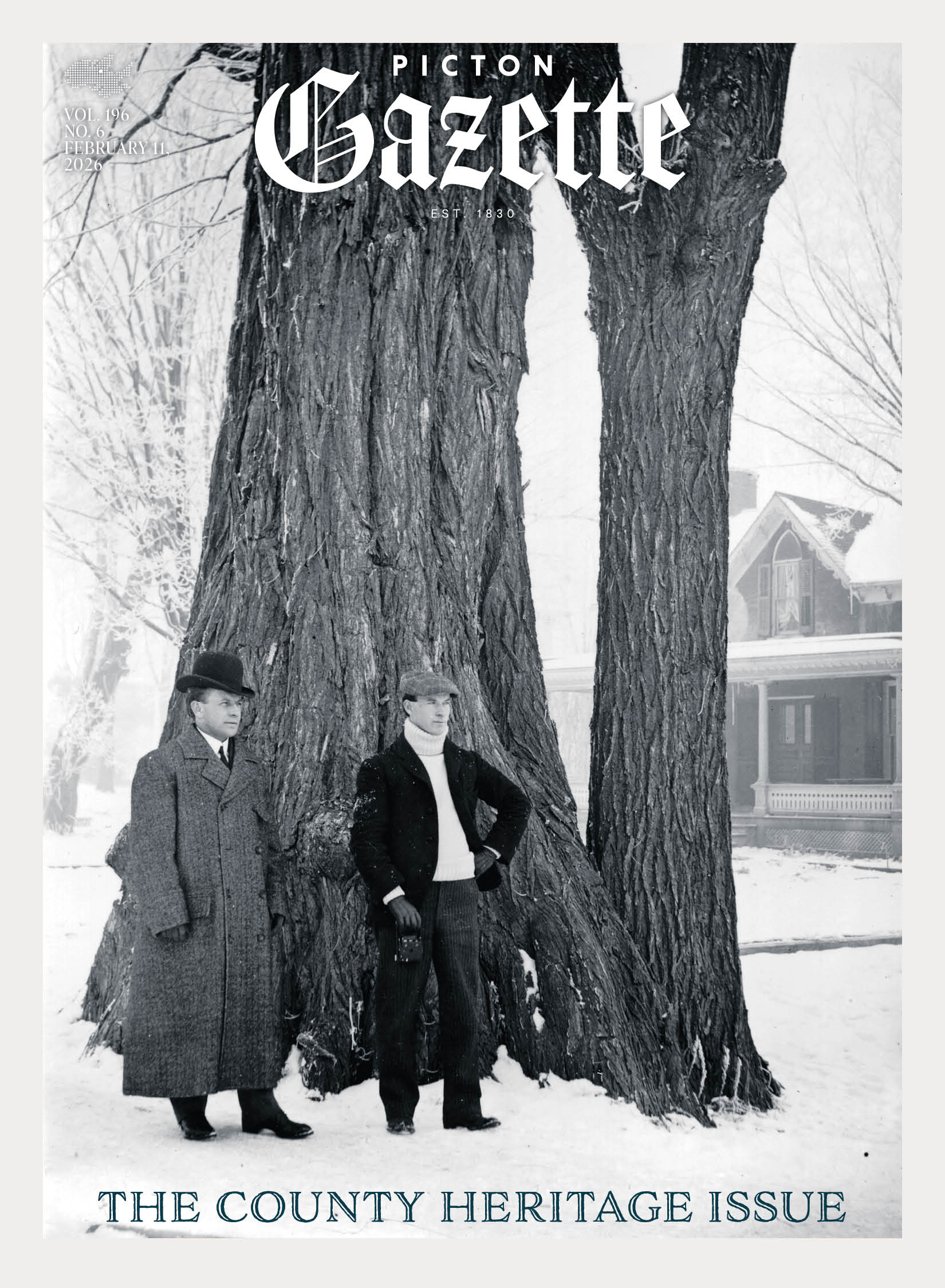 <p>Marsden Kemp, Elm tree by Dr. Walmsley’s with two men standing by trunk (1907).</p>
