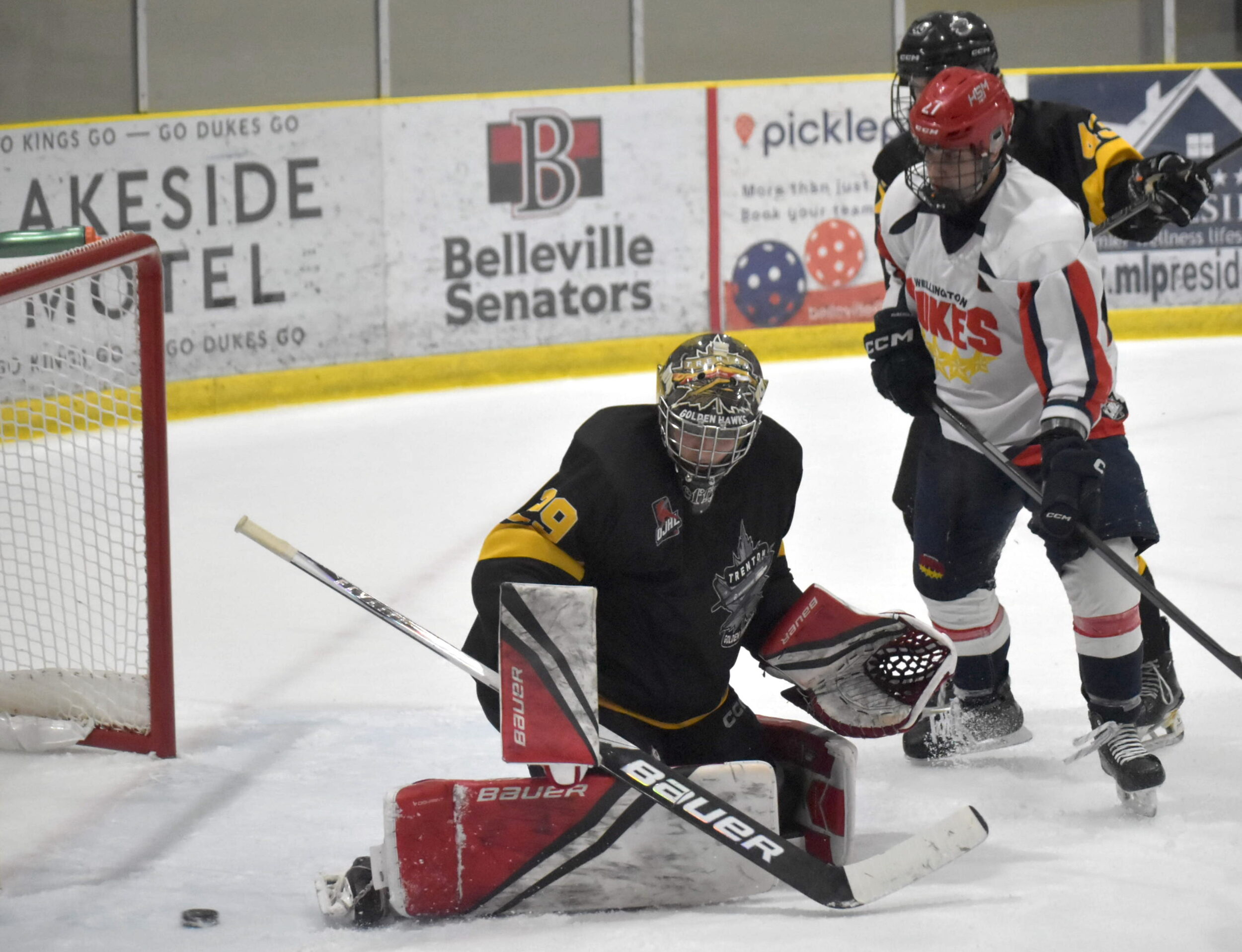<p>Sacha Trudel and the Wellington Dukes scored a 5-2 win over Trenton on Monday. (Jason Parks/Gazette Staff)</p>
