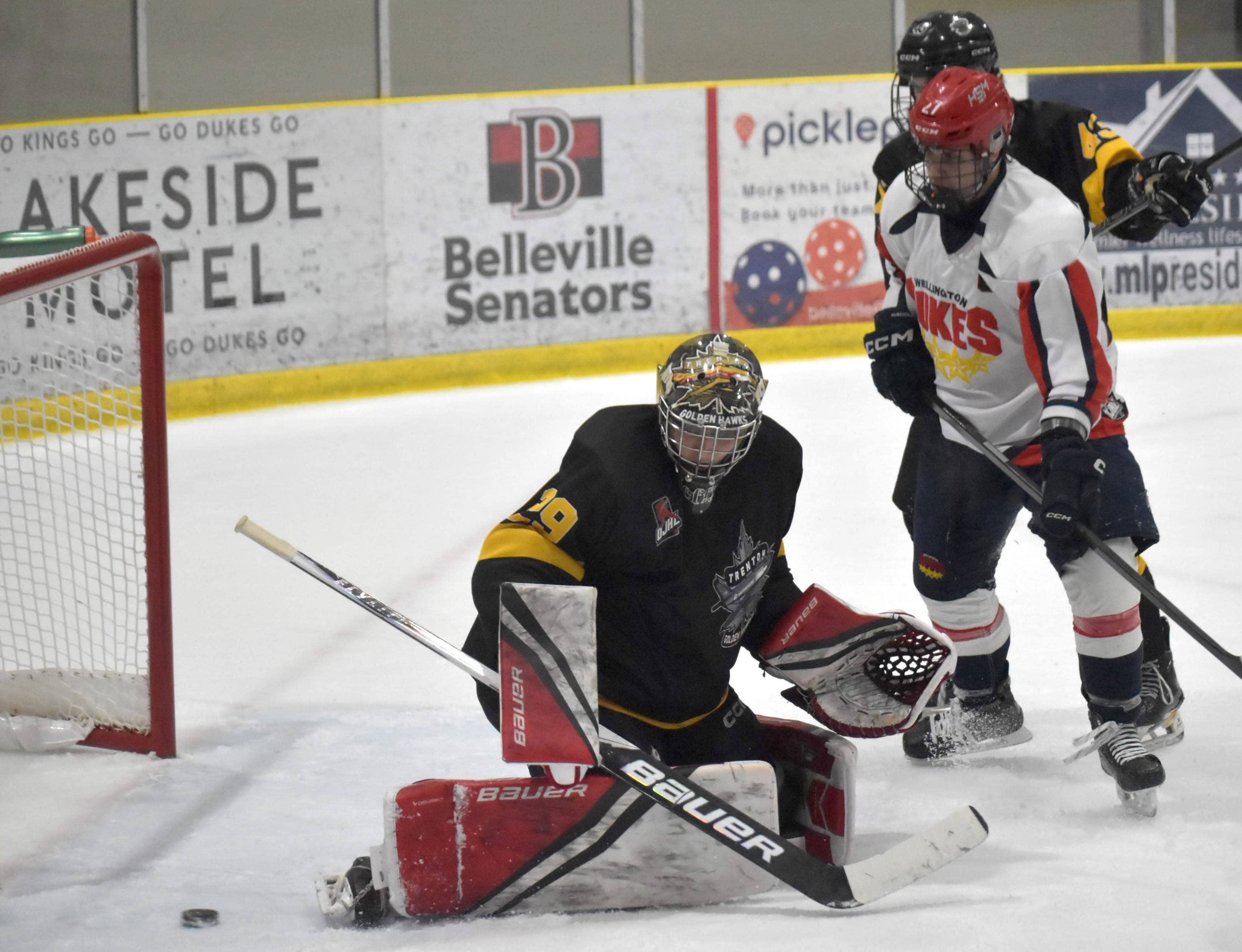 <p>Sacha Trudel and the Wellington Dukes scored a 5-2 win over Trenton on Monday. (Jason Parks/Gazette Staff)</p>
