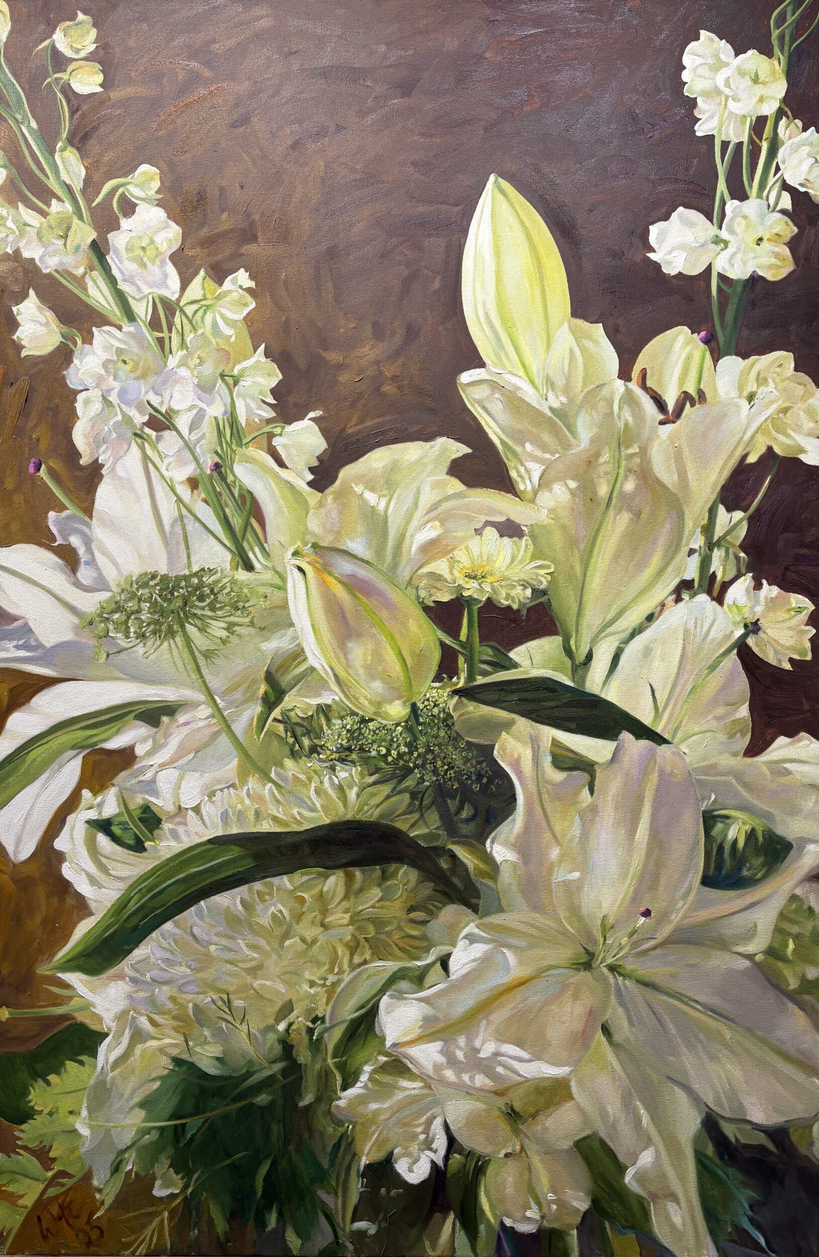 <p>Hew Elcock, Lillies, 2025. Oil on canvas. (Photo: Karen Valihora / Gazette Staff)</p>
