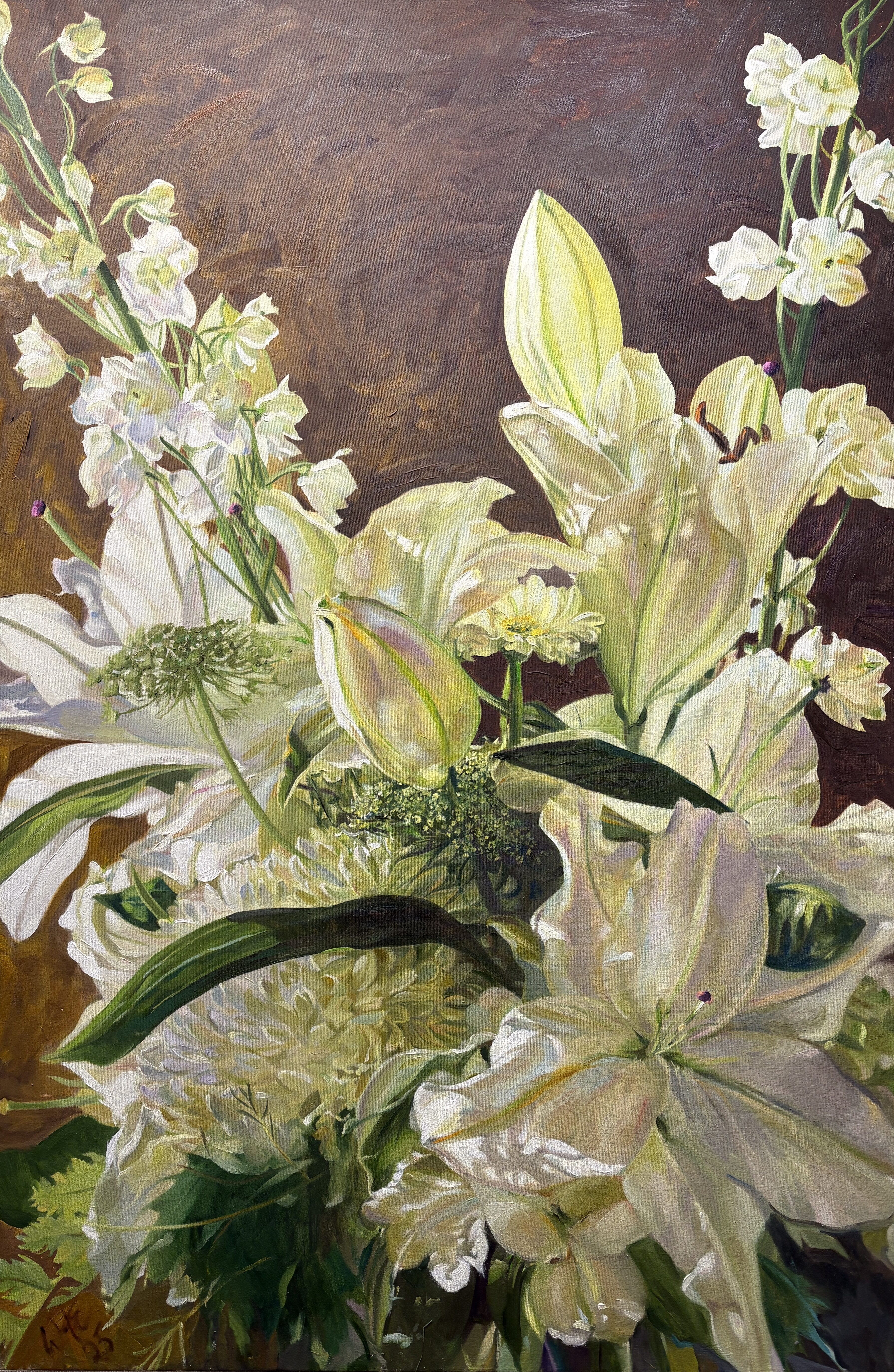 <p>Hew Elcock, Lillies, 2025. Oil on canvas. (Photo: Karen Valihora / Gazette Staff)</p>
