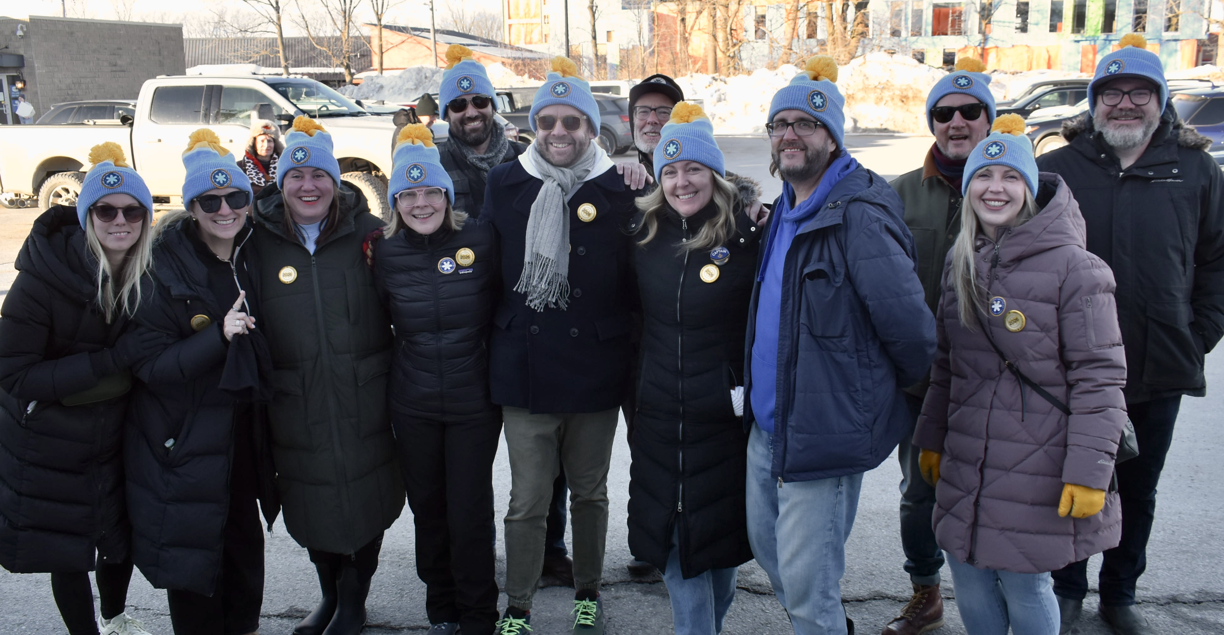 <p>Picton United Church Food Bank’s Mark Houghton (fourth from right) joins local fundraisers during the Coldest Night of the Year on Saturday.<br />
Over 140 canvassers raised a whopping $63,000 for the<br />
Food Bank — the highest amount for a first-time participant in the<br />
national fundraising event. (Jason Parks/Gazette Staff)</p>
