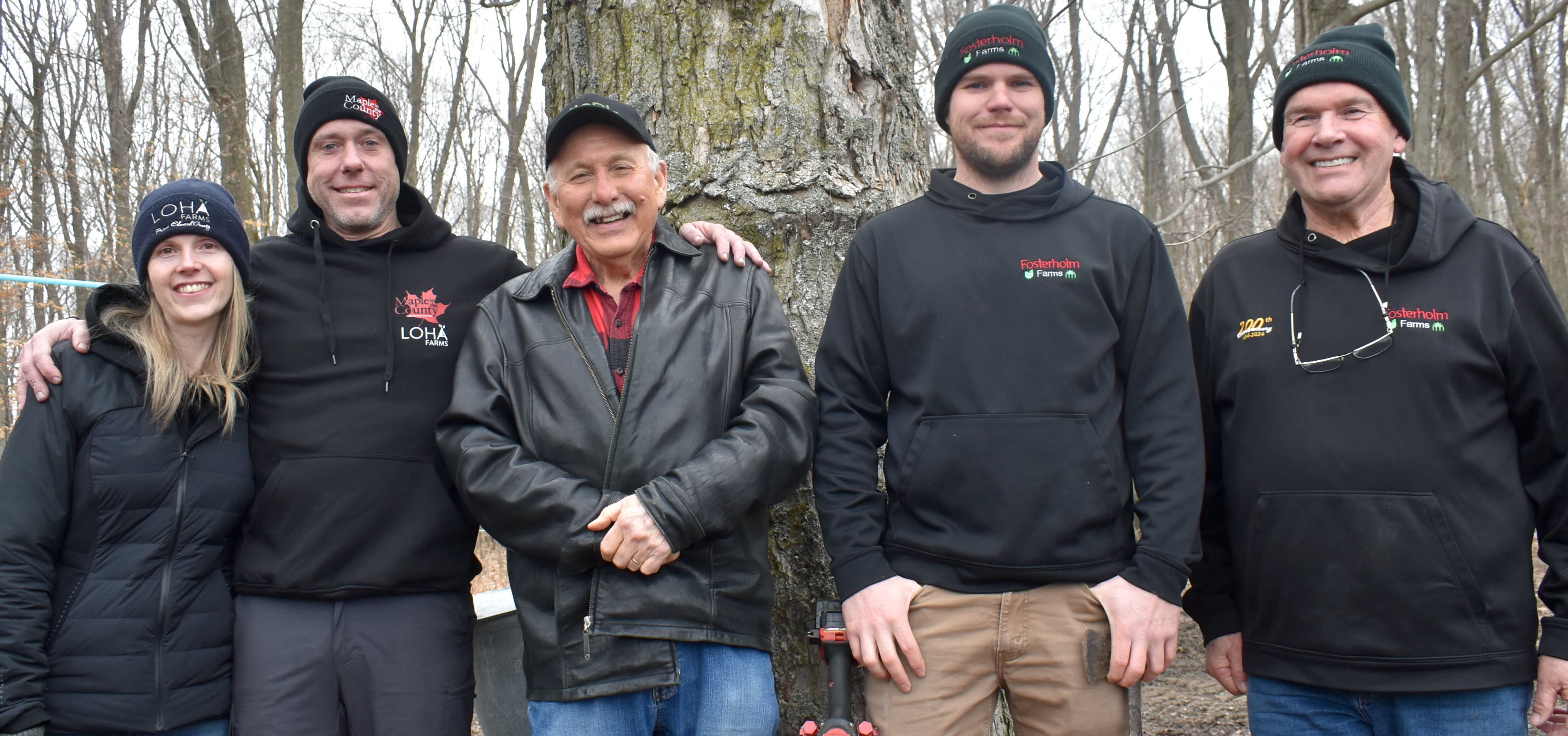 <p>Local maple syrup producers (From Left) Jessie and Chris Armstrong of LOHA Farms, Ron Hubbs of Hubbs Sugar Bush and Sweet Water Cabin and Ryland and Dean Foster of Fosterholm Farms. (Jason Parks/Gazette Staff)</p>
