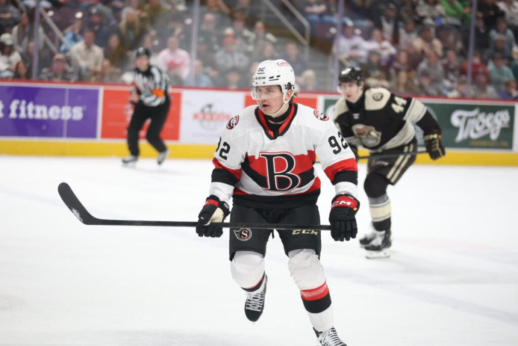 <p>Senators forward Graeme Clarke has nine points in three games since being acquired by Belleville. (AHL/Hershey Bears Photo)</p>

