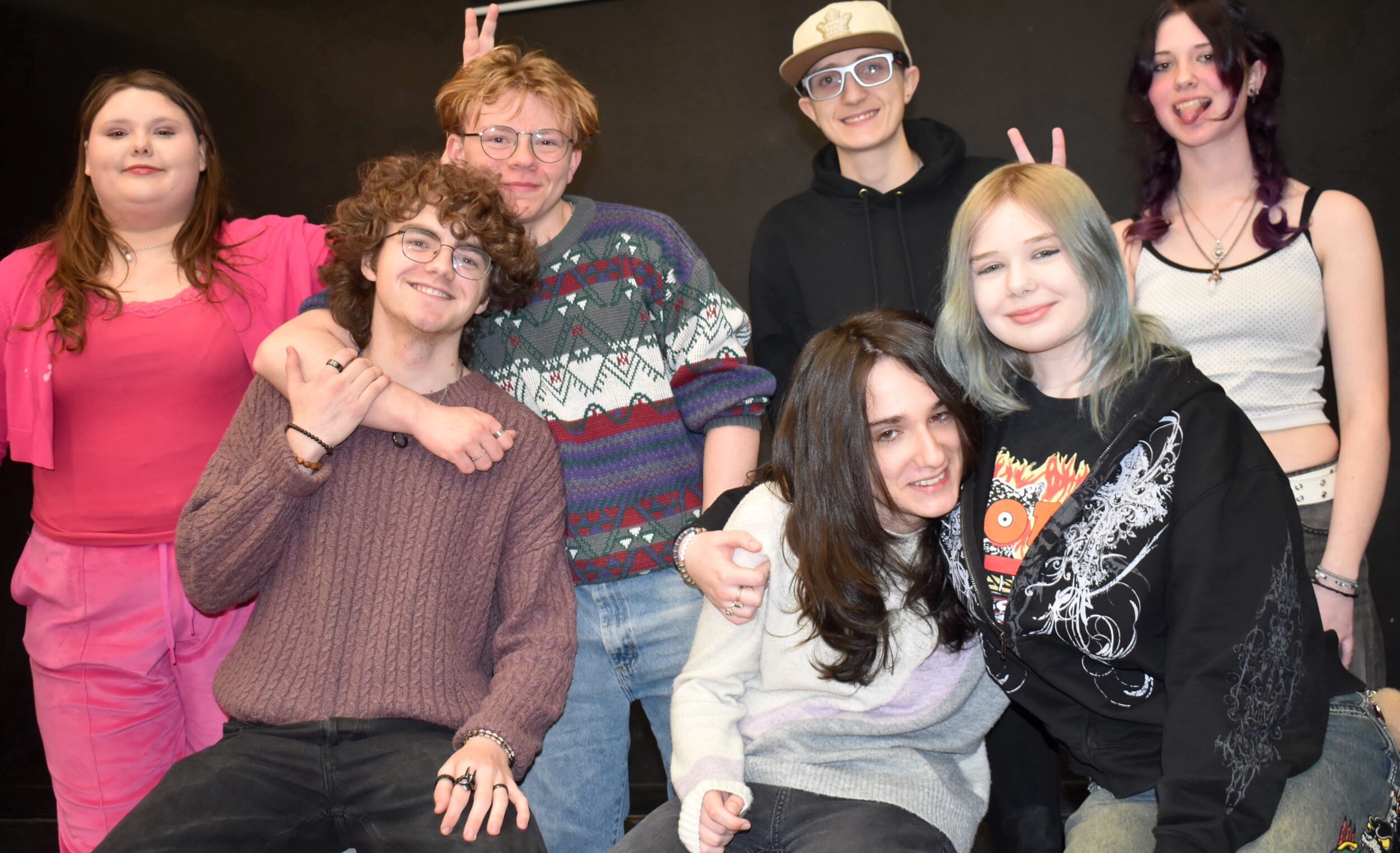 <p>Members of PECI’s Improv team (From Left): Sorsha Drover, Rowan Grills, Thomas Rice, Simon Sterezylo-Troper, Laughlin Cole, Sylvia DeRoo, and Sabrina Leach. (Jason Parks/Gazette Staff)</p>

