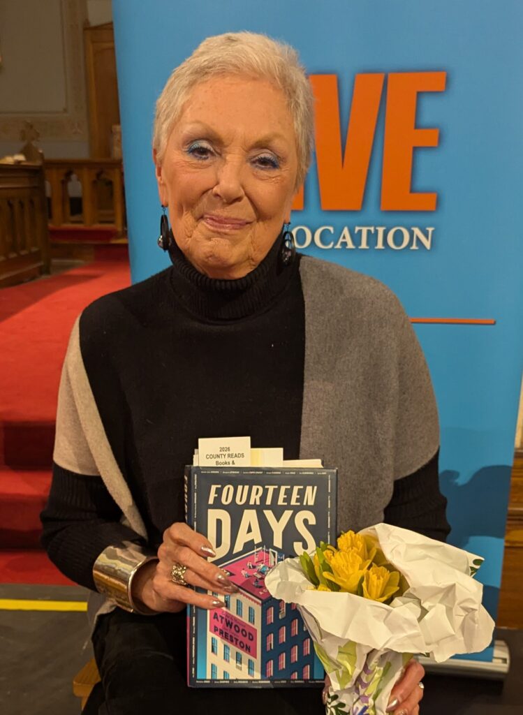 <p>Dorothy Speirs-Vincent with County Reads winning title, Fourteen Days (Photo: Chris Fanning / Gazette Staff)</p>
