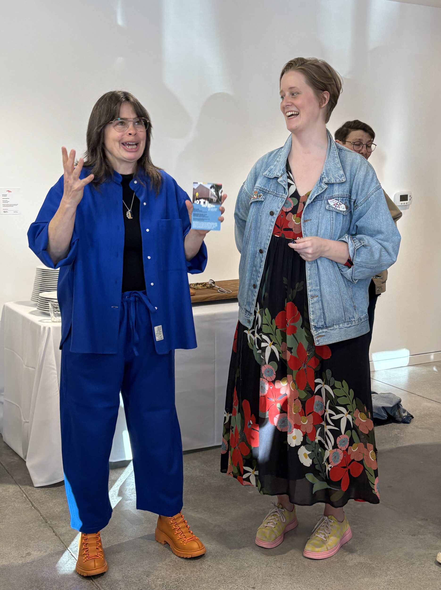 <p>Hotel Confidential Co-Curators Christina Zeidler and Stacey Sproule at the exhibit launch April 17. (Karen Valihora/Gazette Staff)</p>
