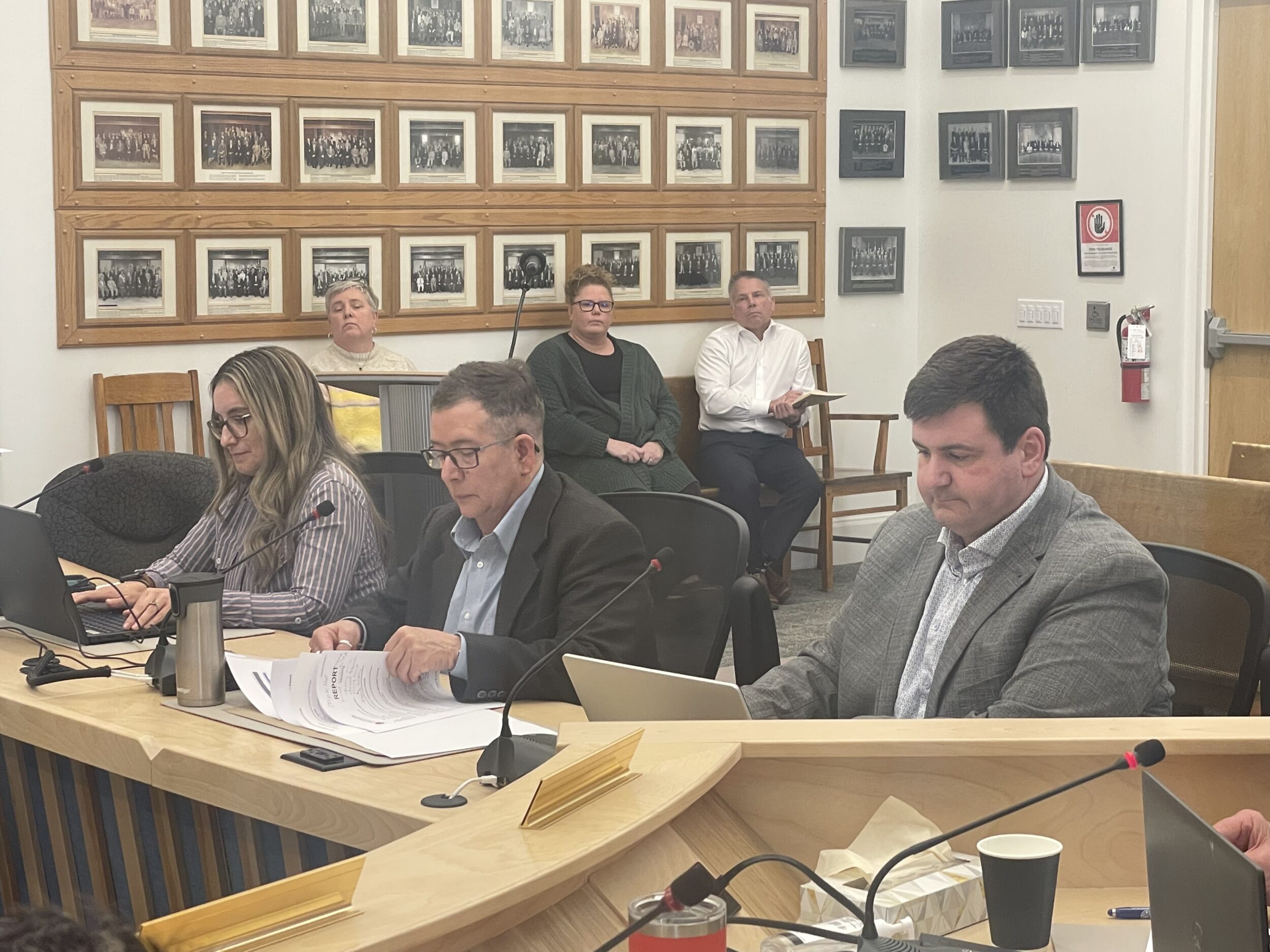 <p>From left: Clerk Catalina Blumenberg, Housing Supervisor Elis Zeigler, and CAO Adam Goheen. (Eleanor Zichy / Gazette Stafft)</p>

